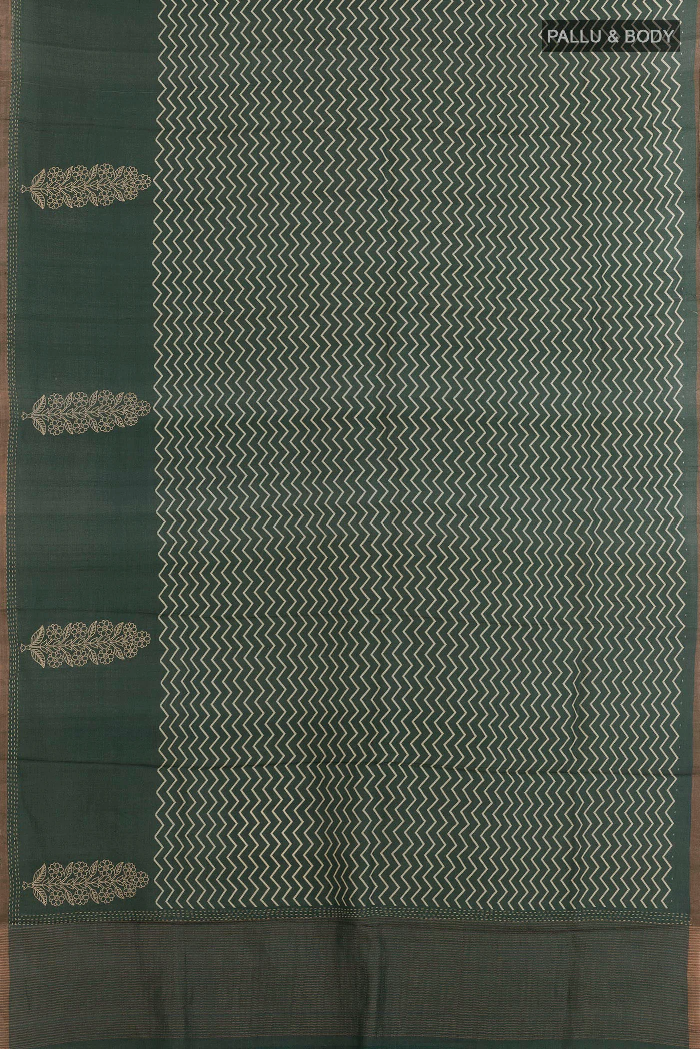 Bottle Green Tussar Silk Saree - Image 3