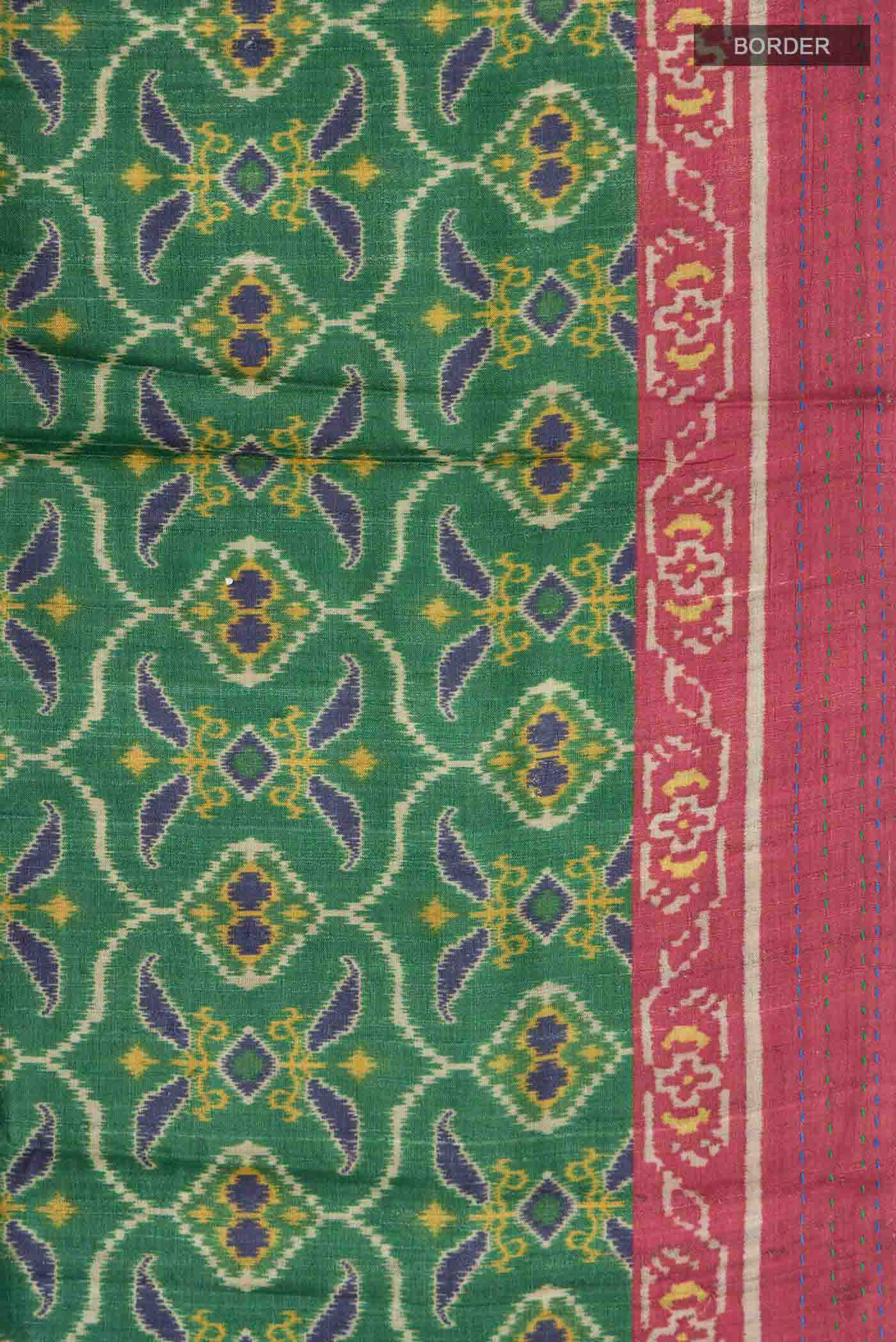 Green Tussar Silk Saree - Image 3