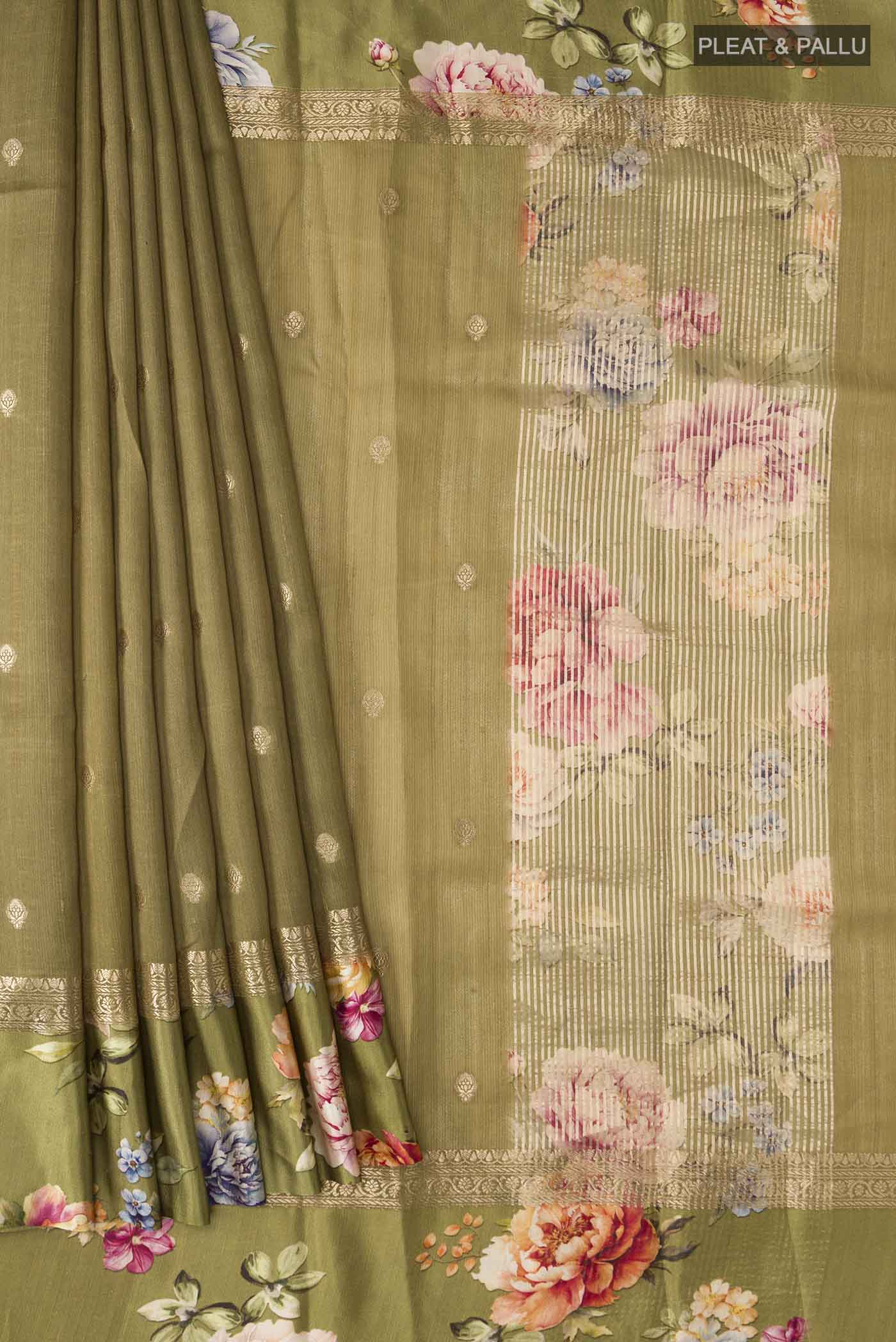 Green Tussar Silk Saree - Image 4