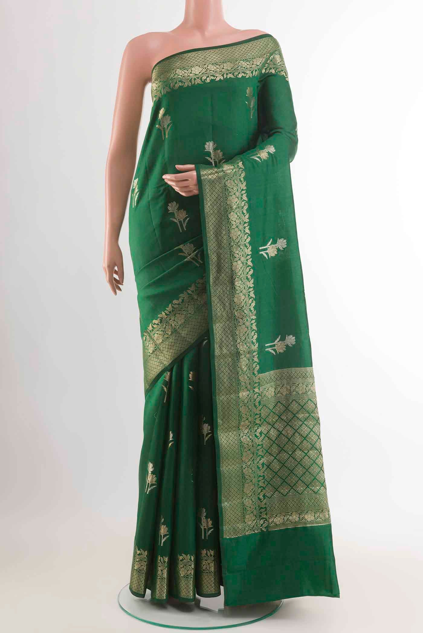 Green Banarasi Raw Silk Saree
