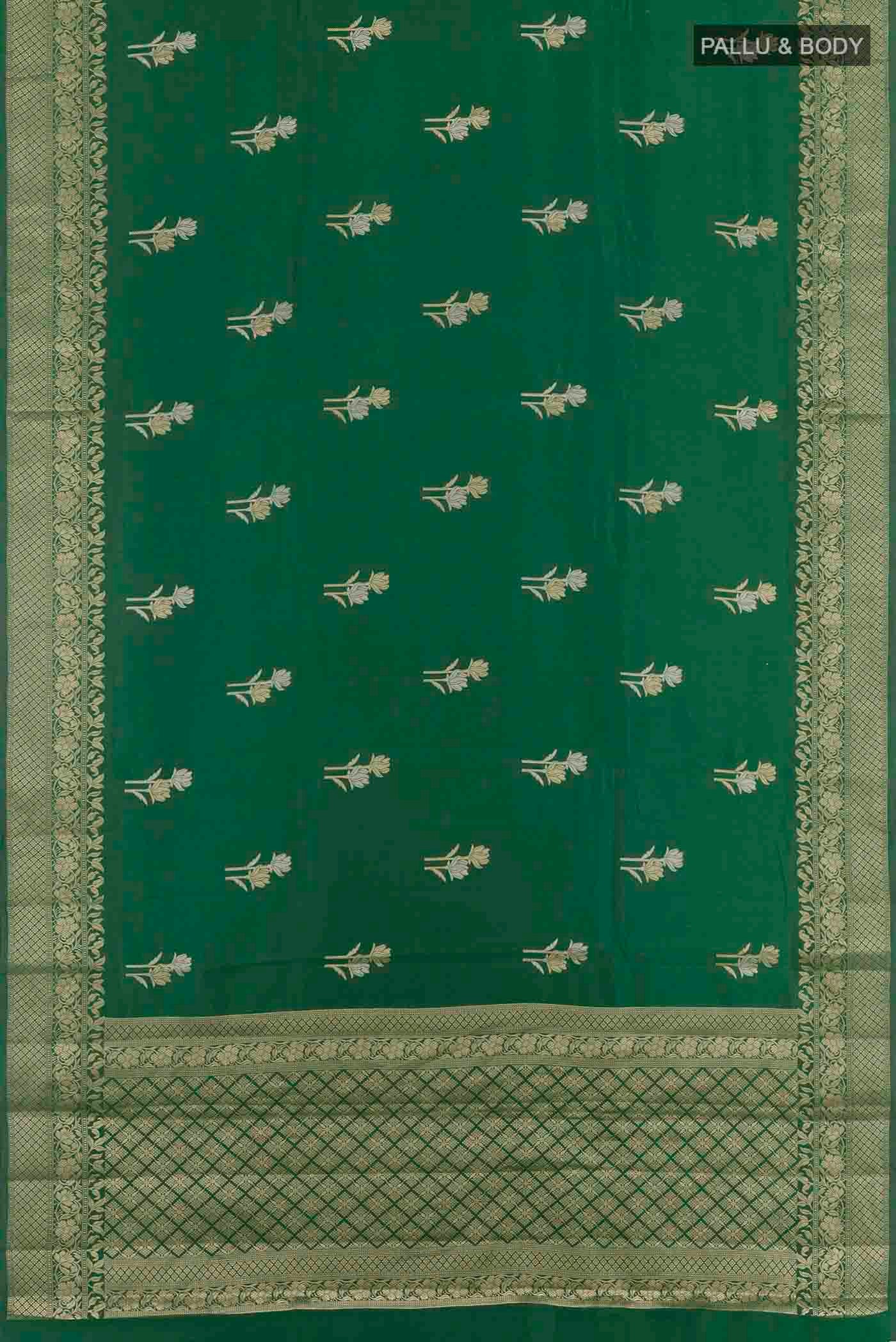 Green Banarasi Raw Silk Saree - Image 3