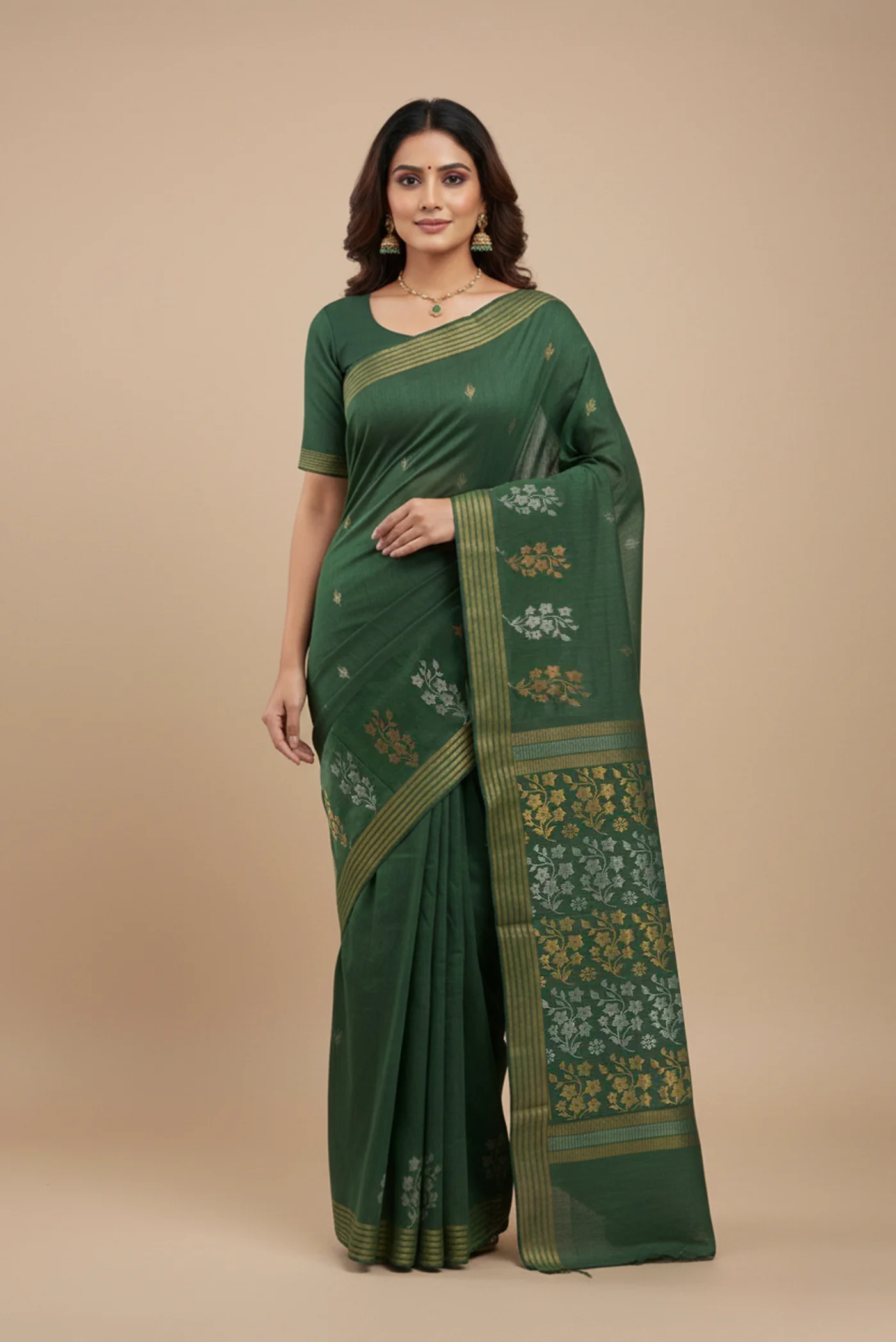 Sage Green Tussar Silk Saree