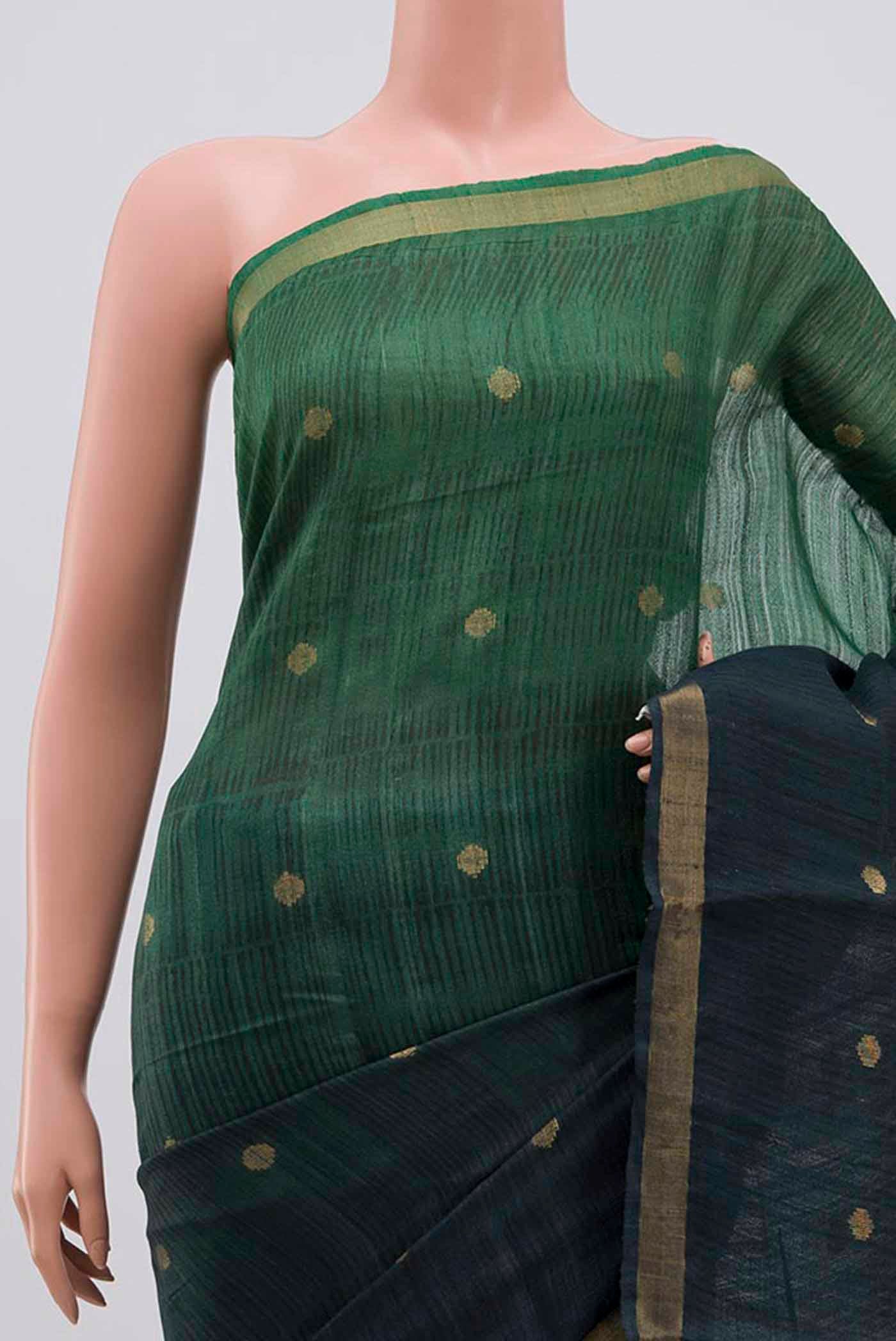 Green Tussar Silk Saree - Image 2