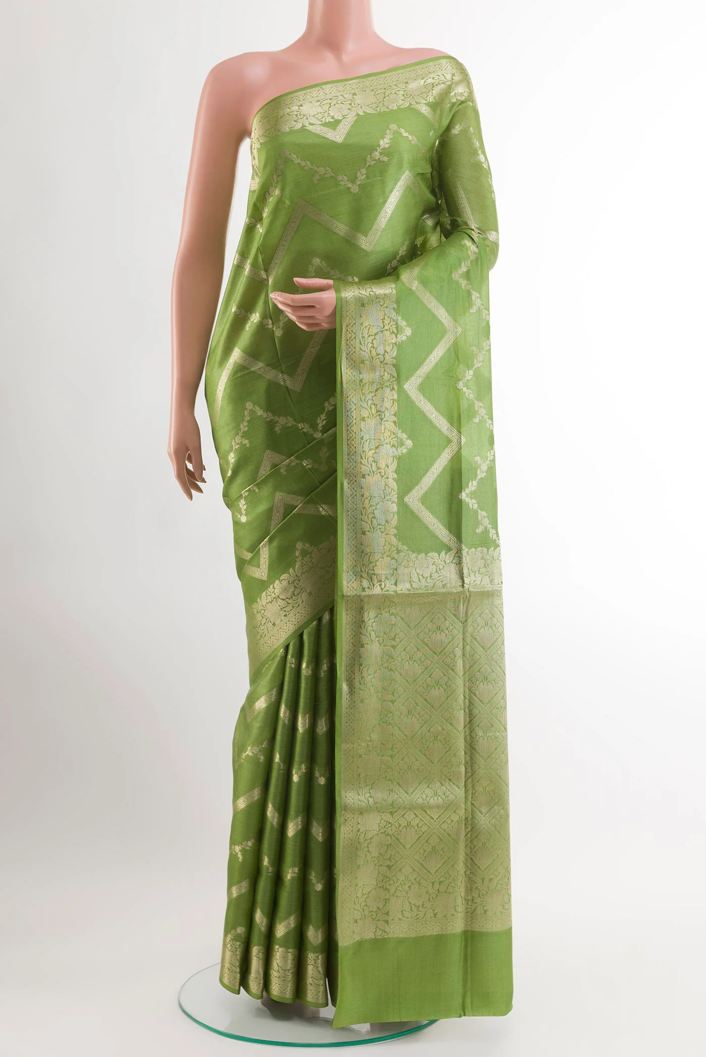 Green Banarasi Tussar Silk Saree