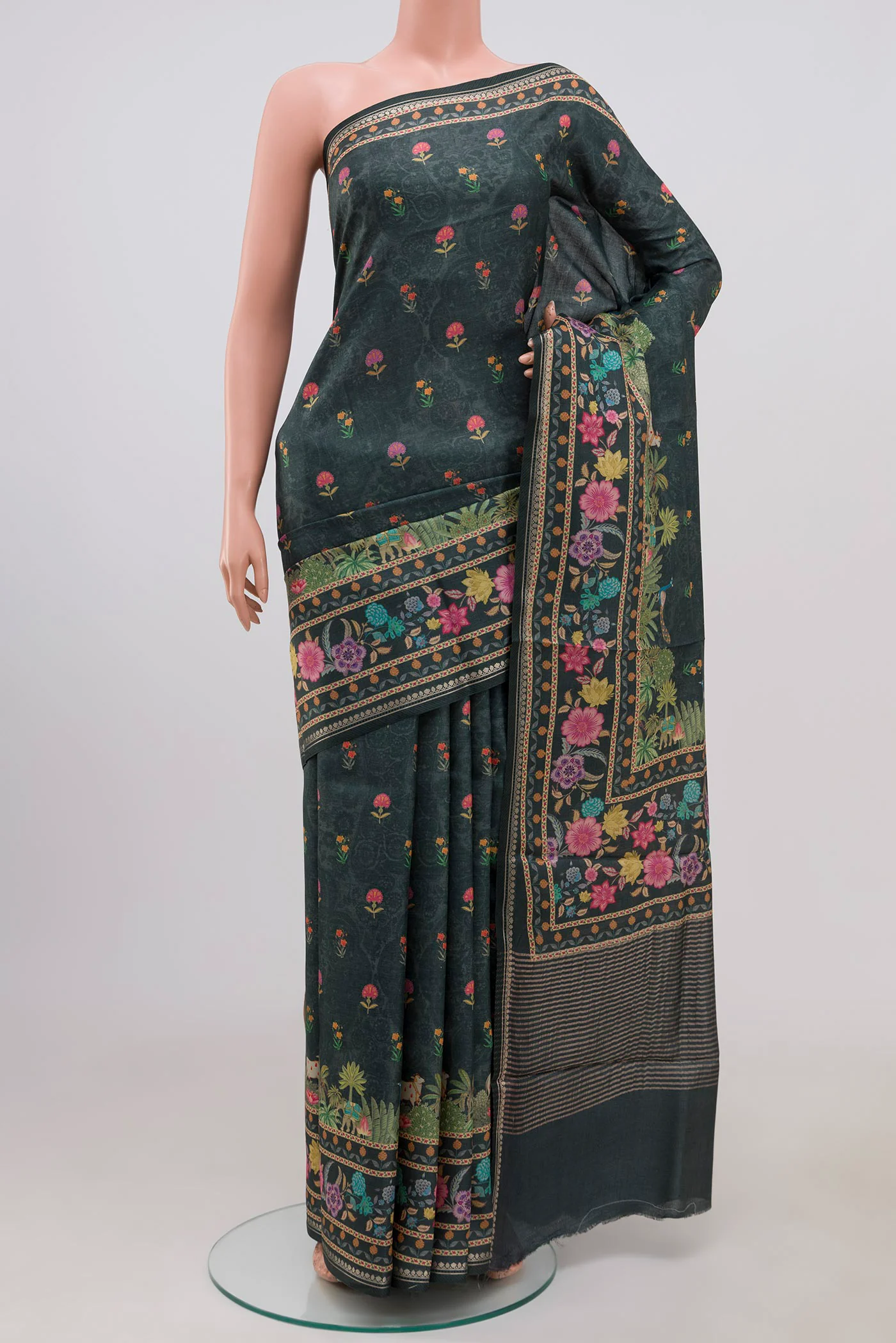 Davys Grey Tussar Silk Saree