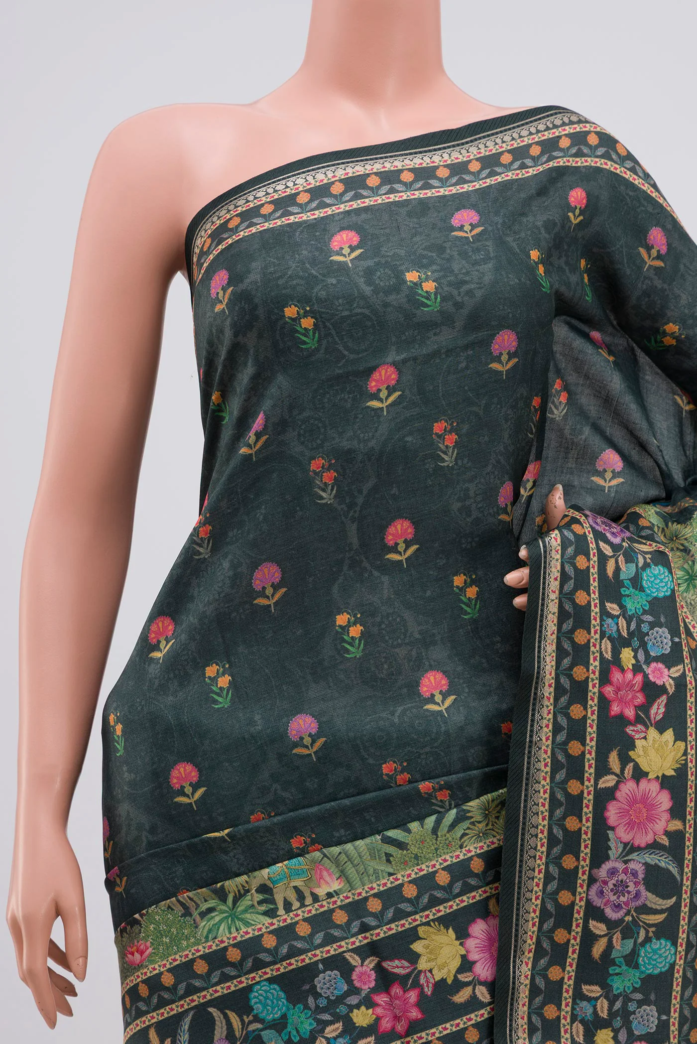 Davys Grey Tussar Silk Saree - Image 2