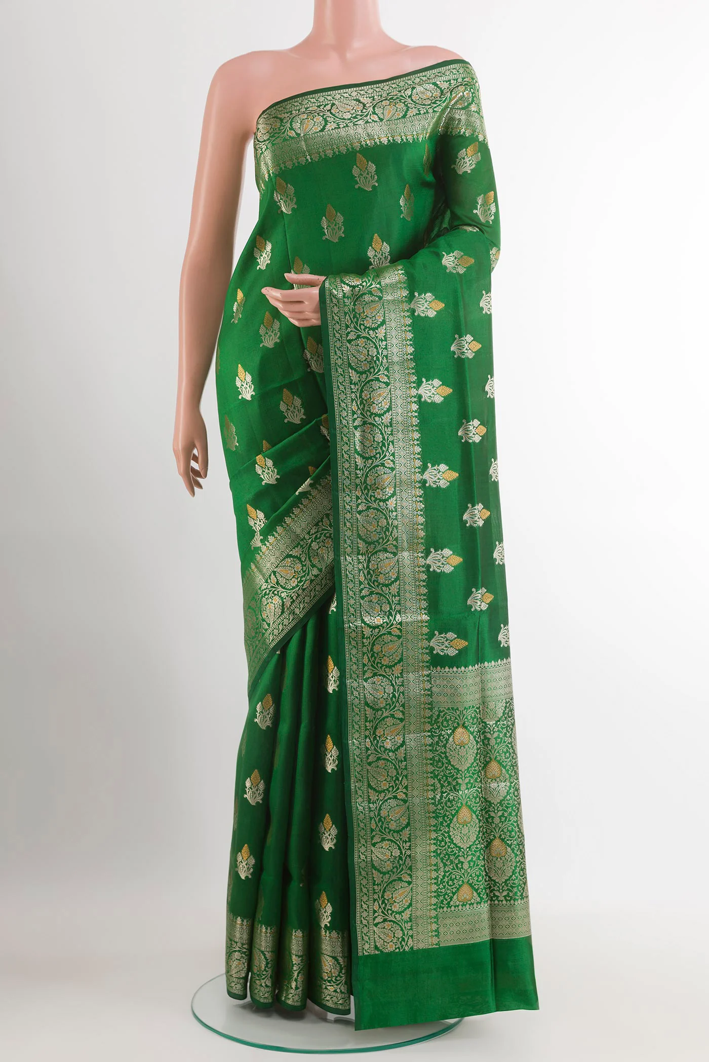 Green Banarasi Raw Silk Saree