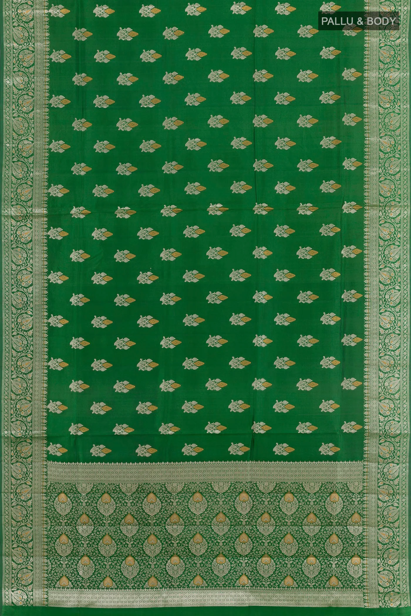Green Banarasi Raw Silk Saree - Image 3