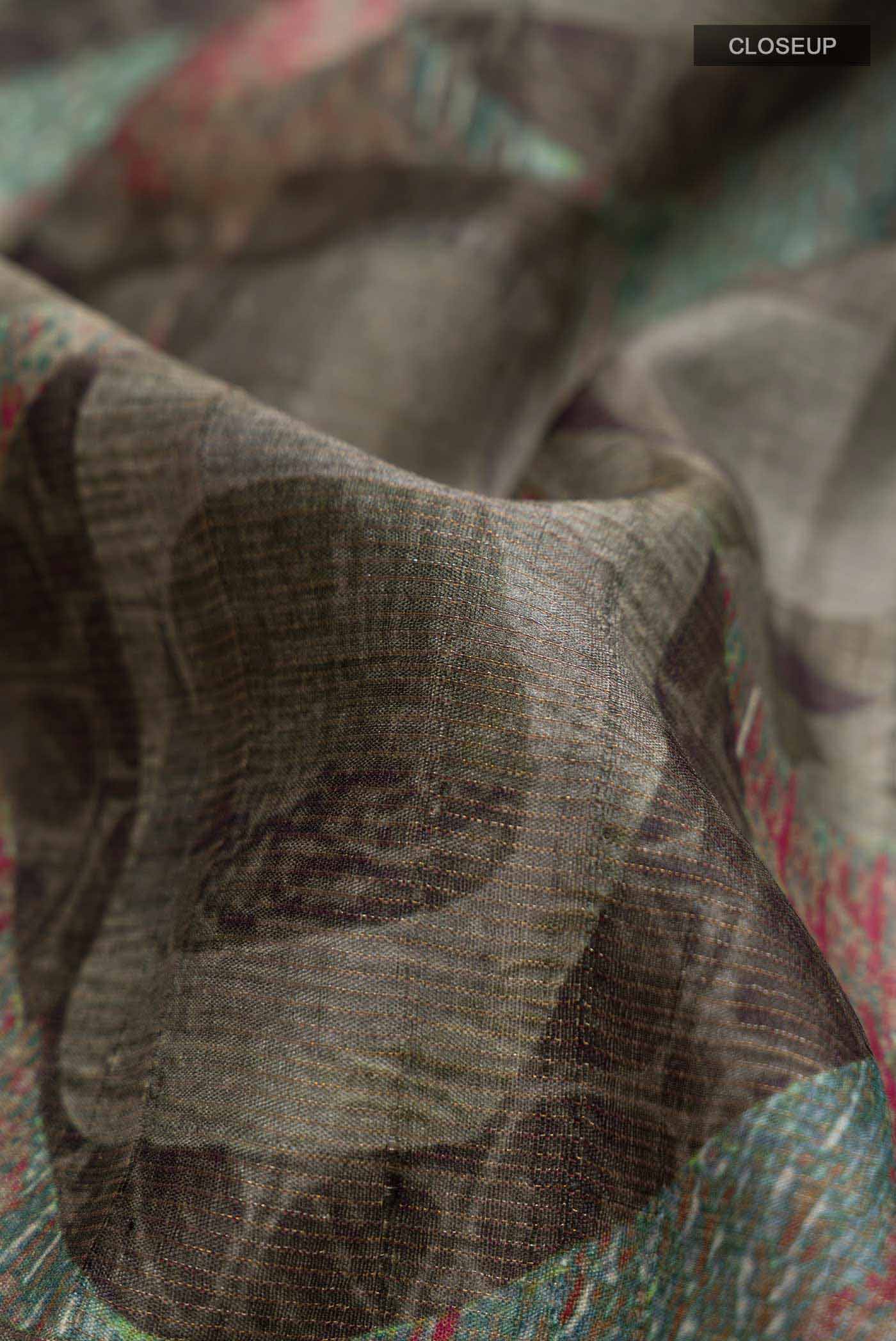 Green Tussar Silk Saree - Image 2