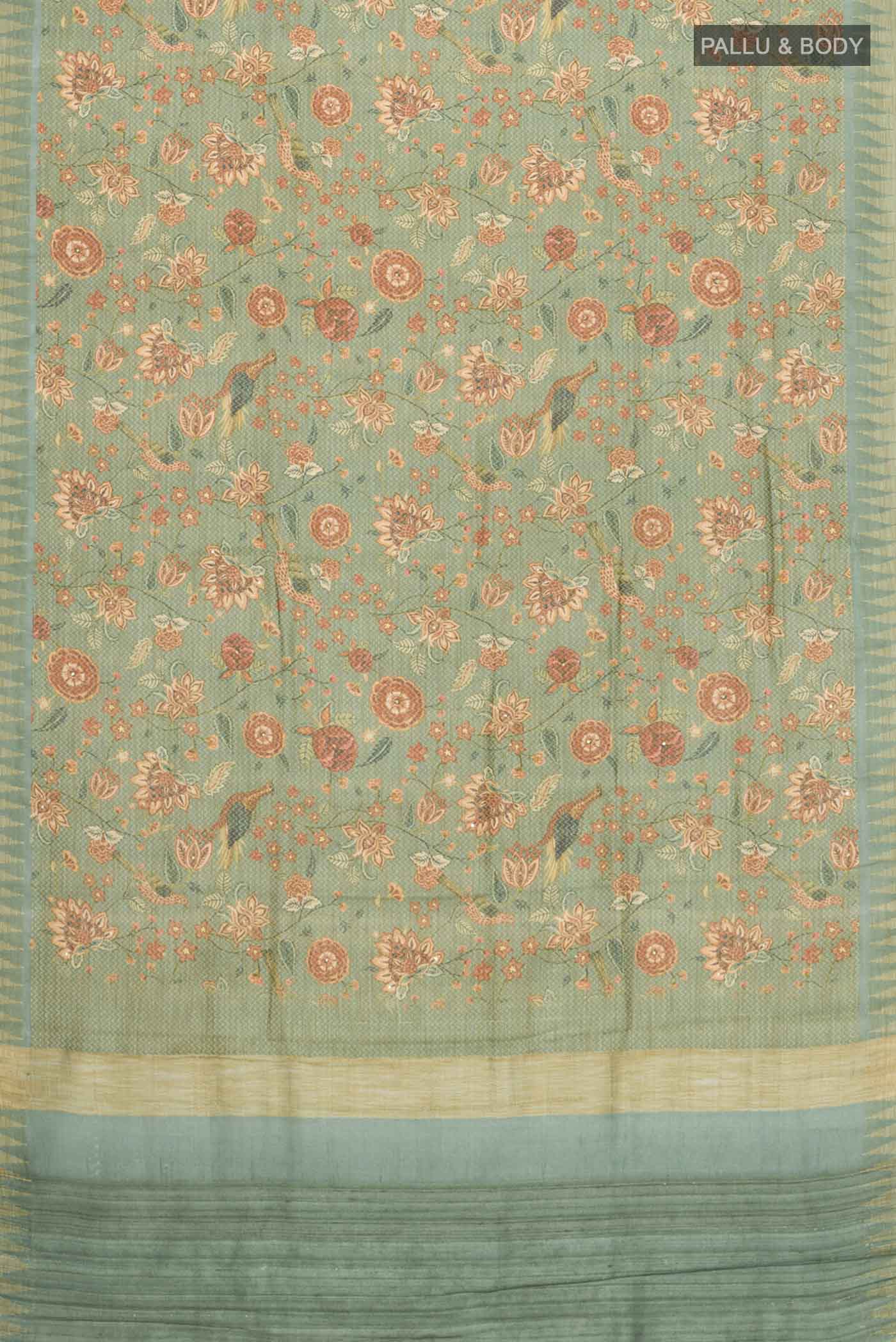 Green Tussar Silk Saree - Image 5