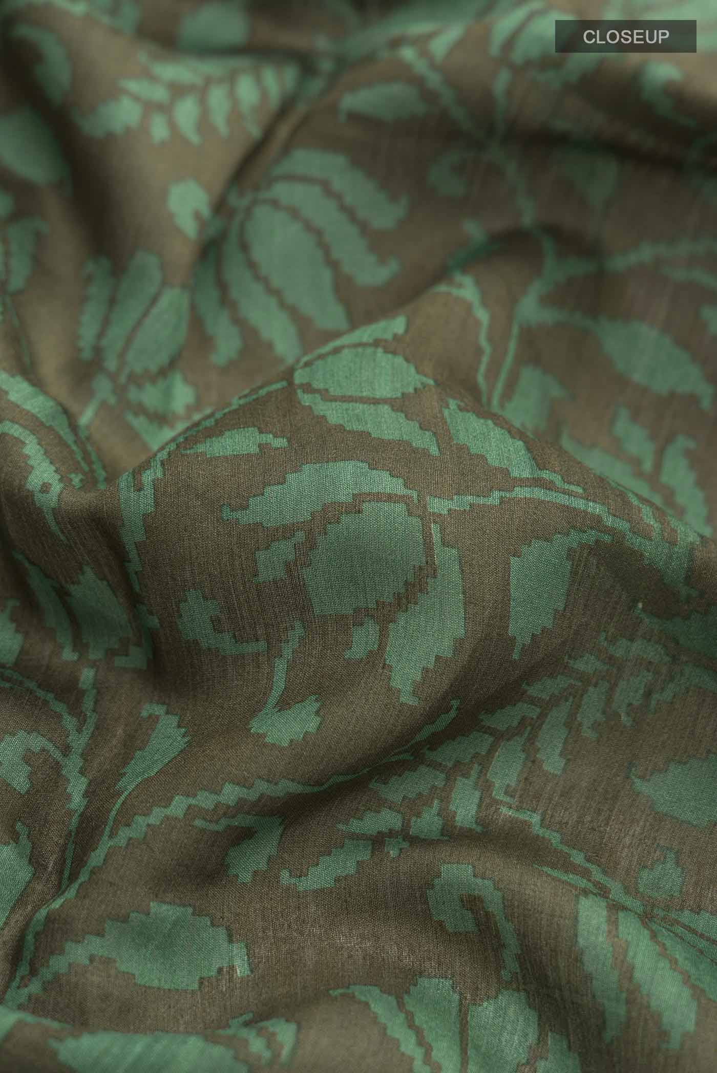 Green Tussar Silk Saree - Image 2