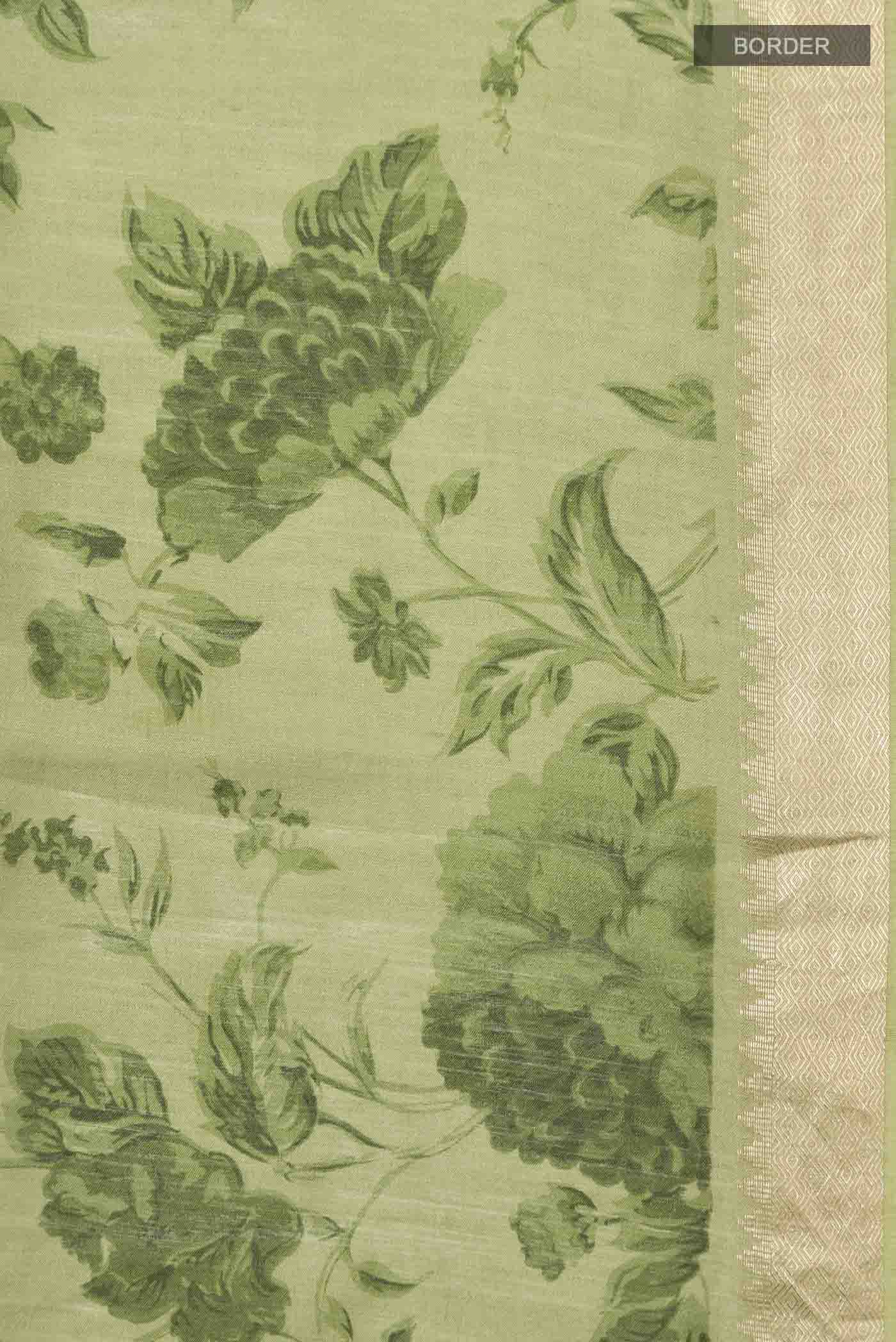 Green Tussar Silk Saree - Image 3