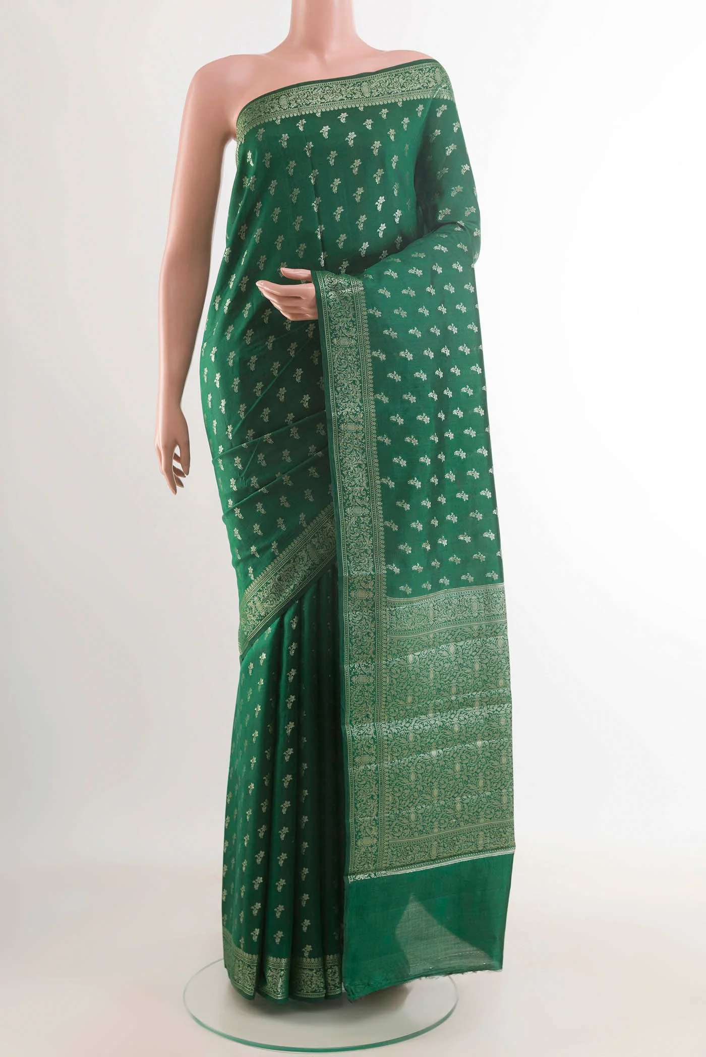 Green Banarasi Raw Silk Saree
