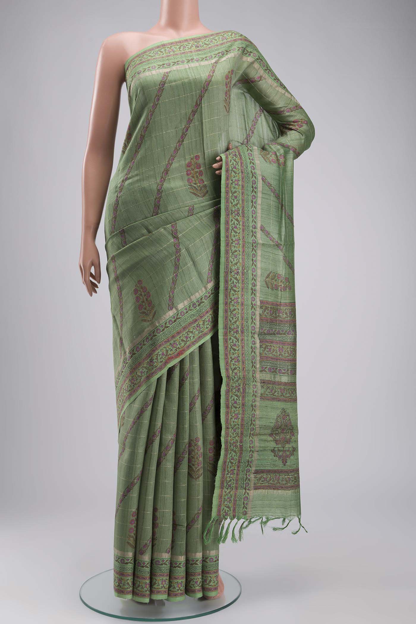 Green Tussar Silk Saree