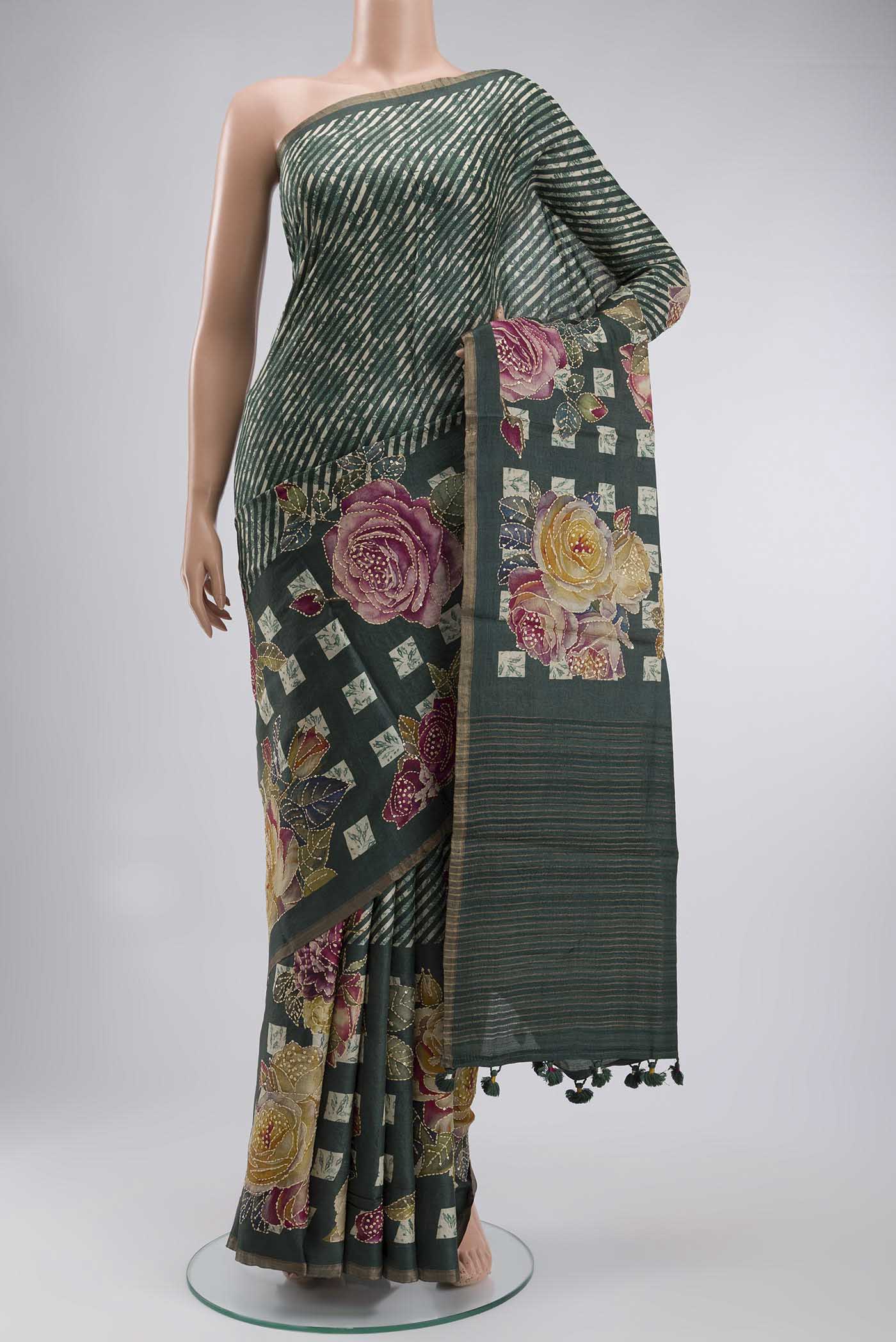 Green Tussar Silk Saree