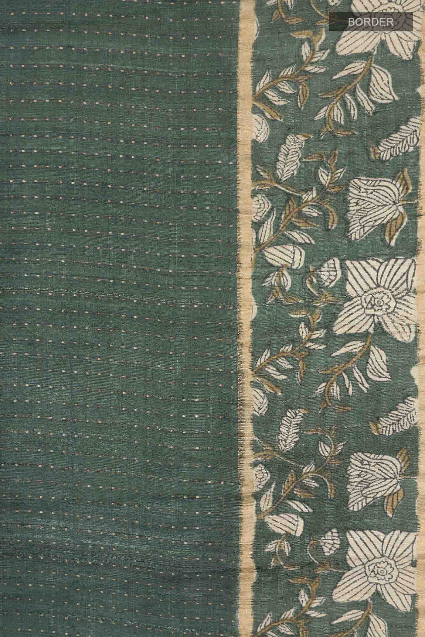 Green Tussar Silk Saree - Image 3