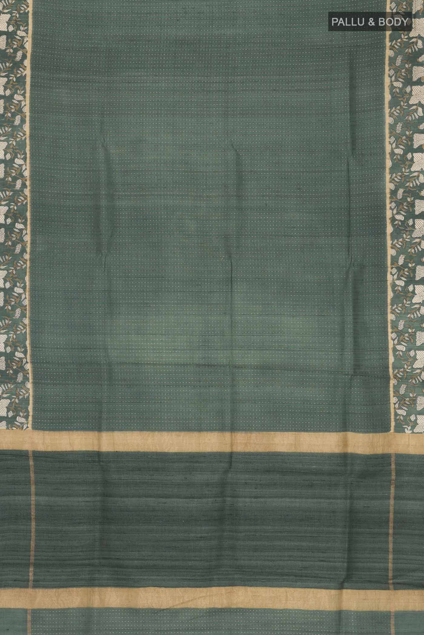 Green Tussar Silk Saree - Image 5