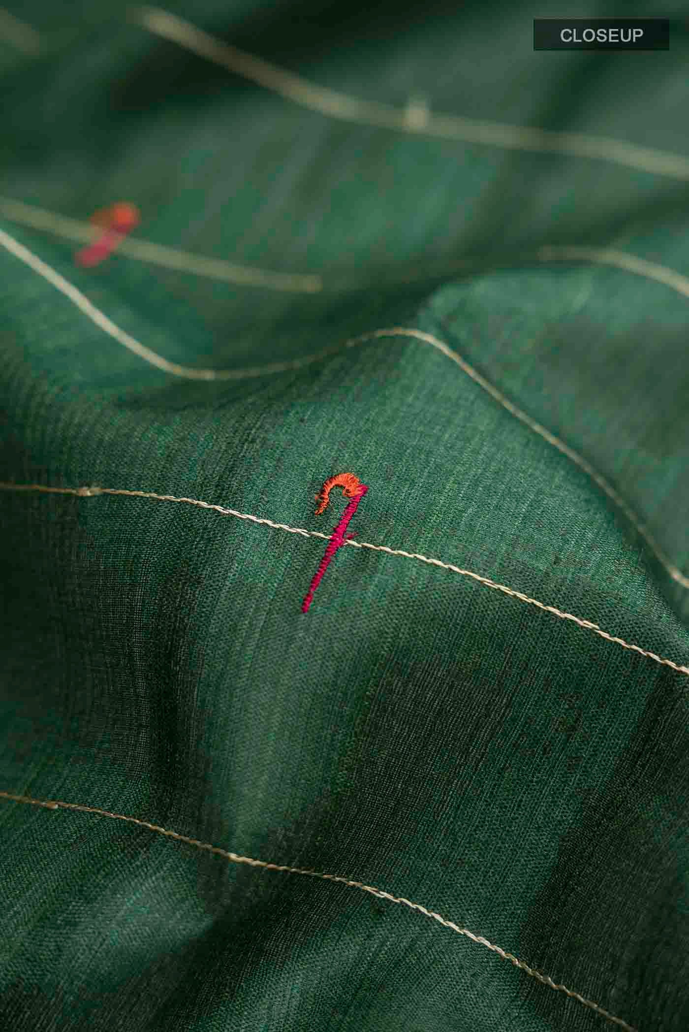 Green Tussar Silk Saree - Image 2