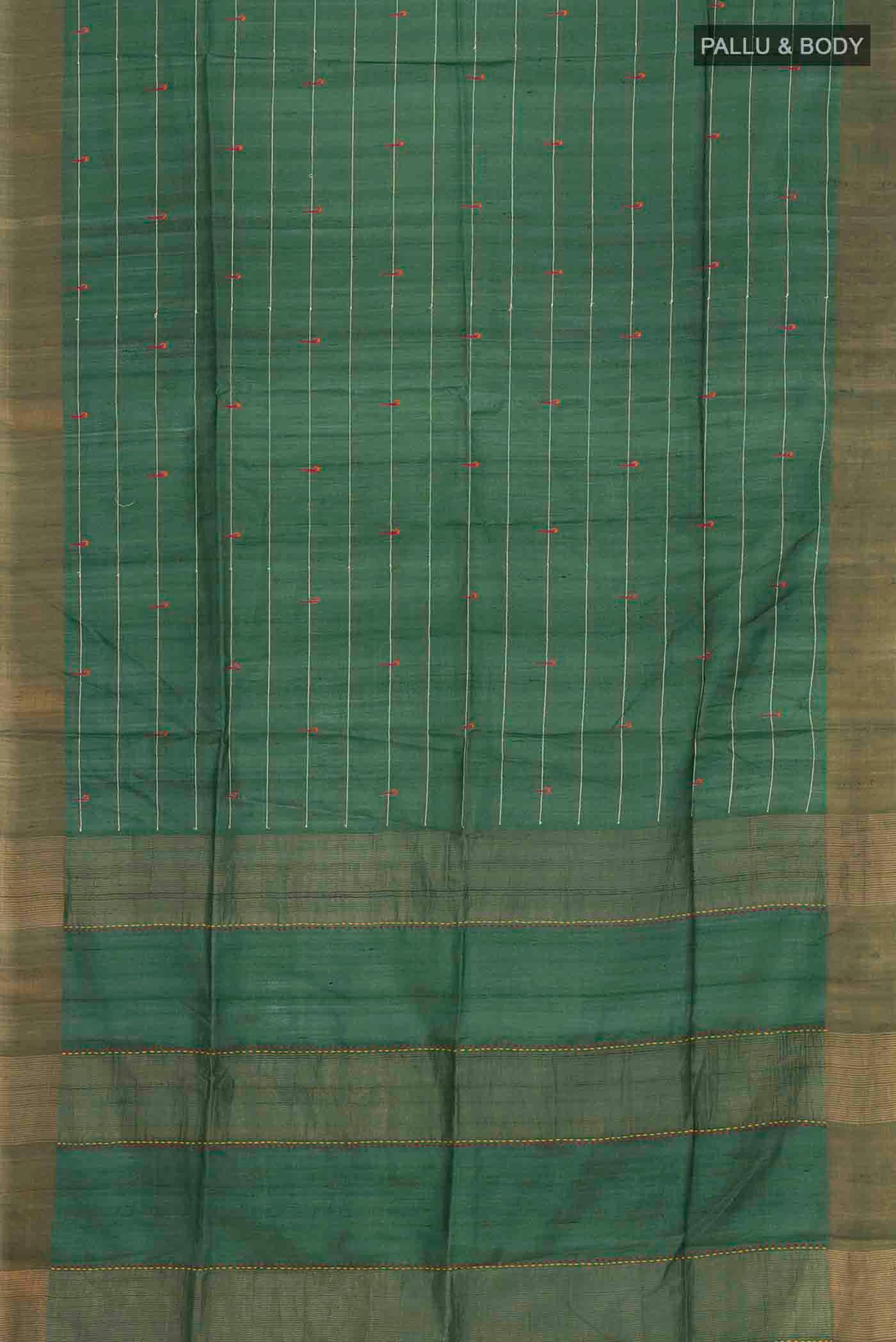 Green Tussar Silk Saree - Image 5