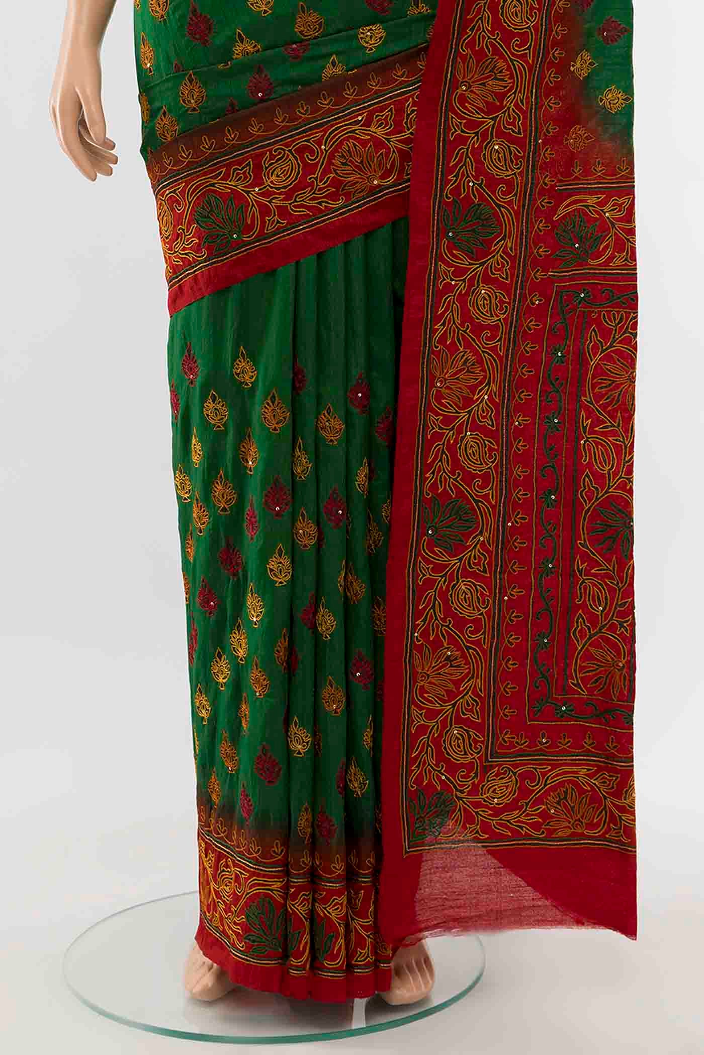 Green Blended Raw Silk Saree - Image 3