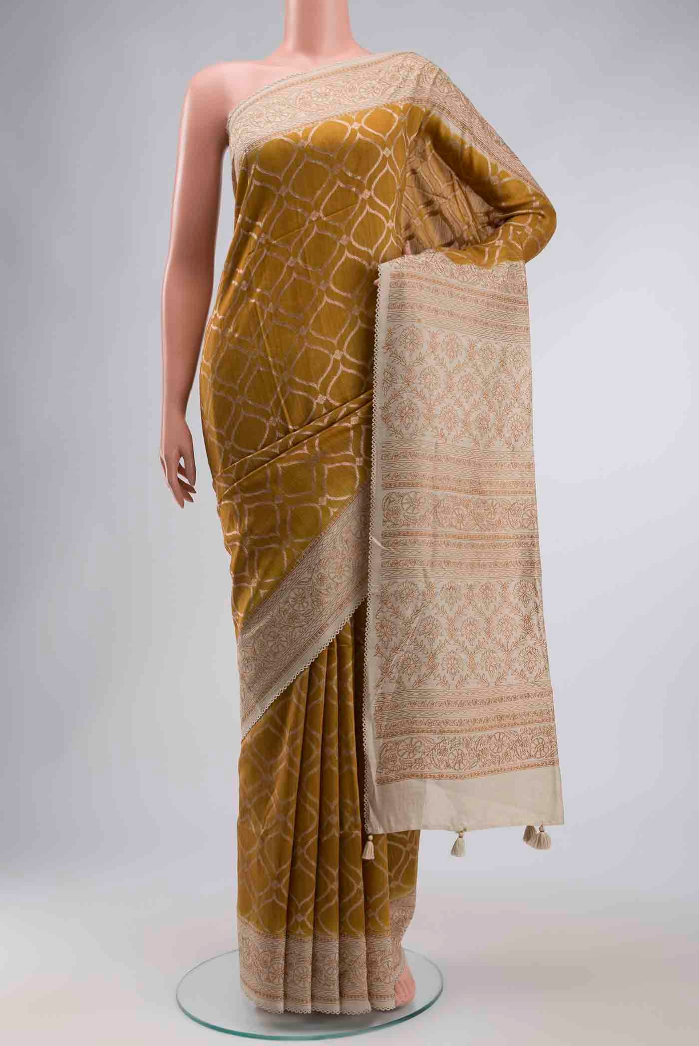 Mustard Tussar Silk Saree