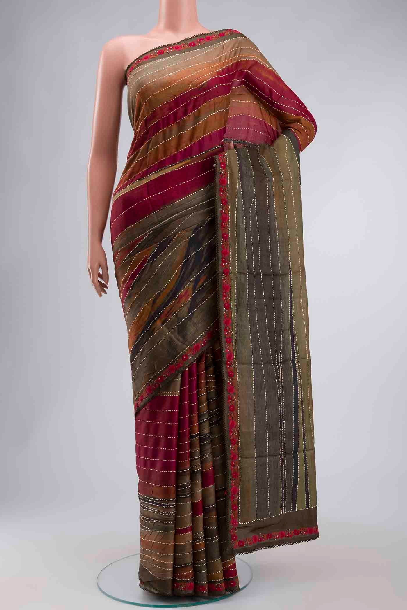 Multi Color Tussar Silk Saree