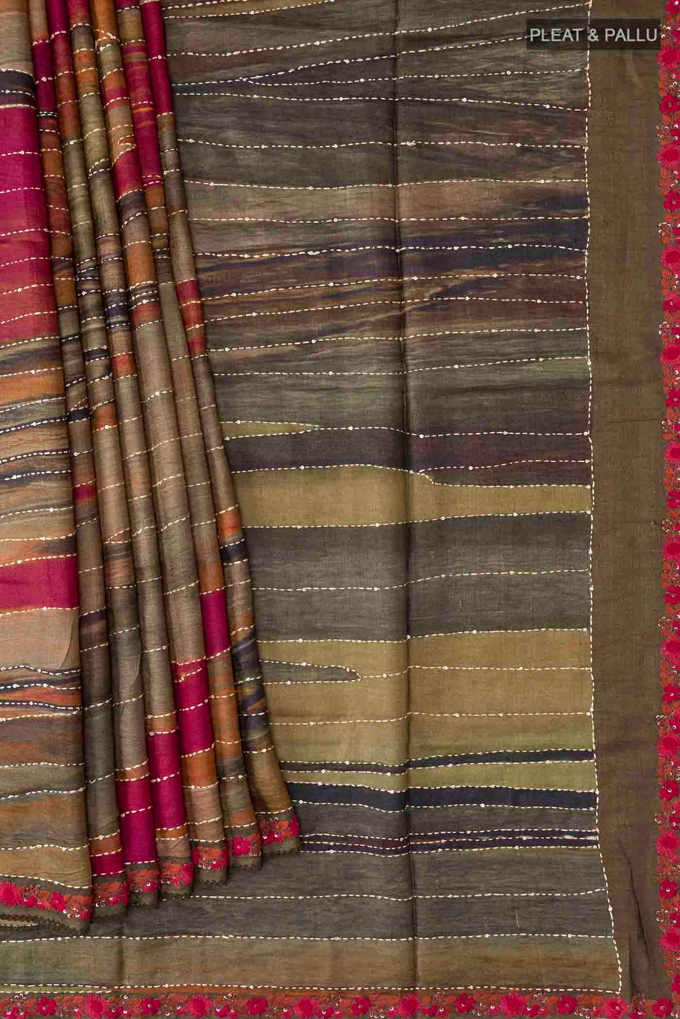 Multi Color Tussar Silk Saree - Image 4