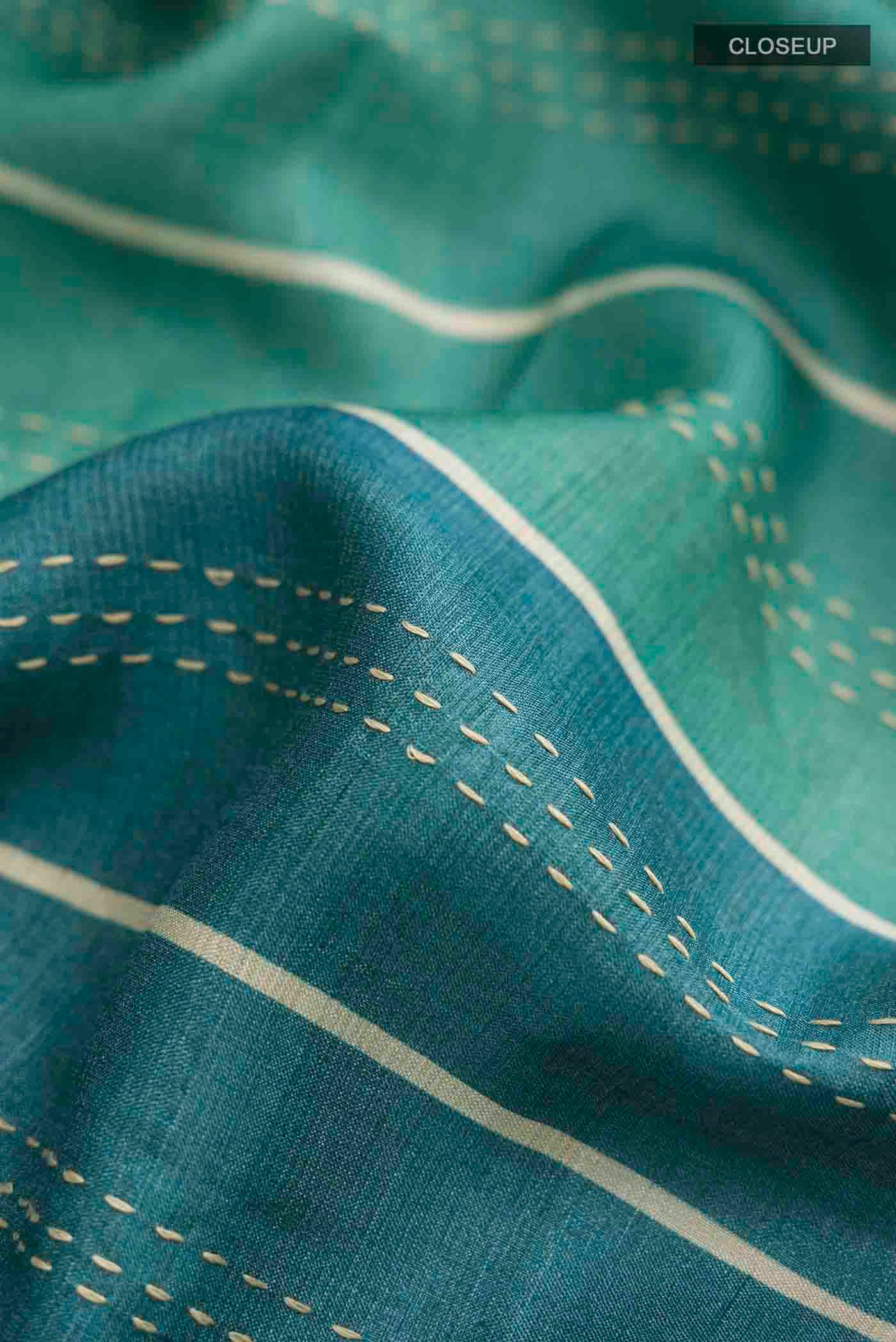 Green Tussar Silk Saree - Image 2