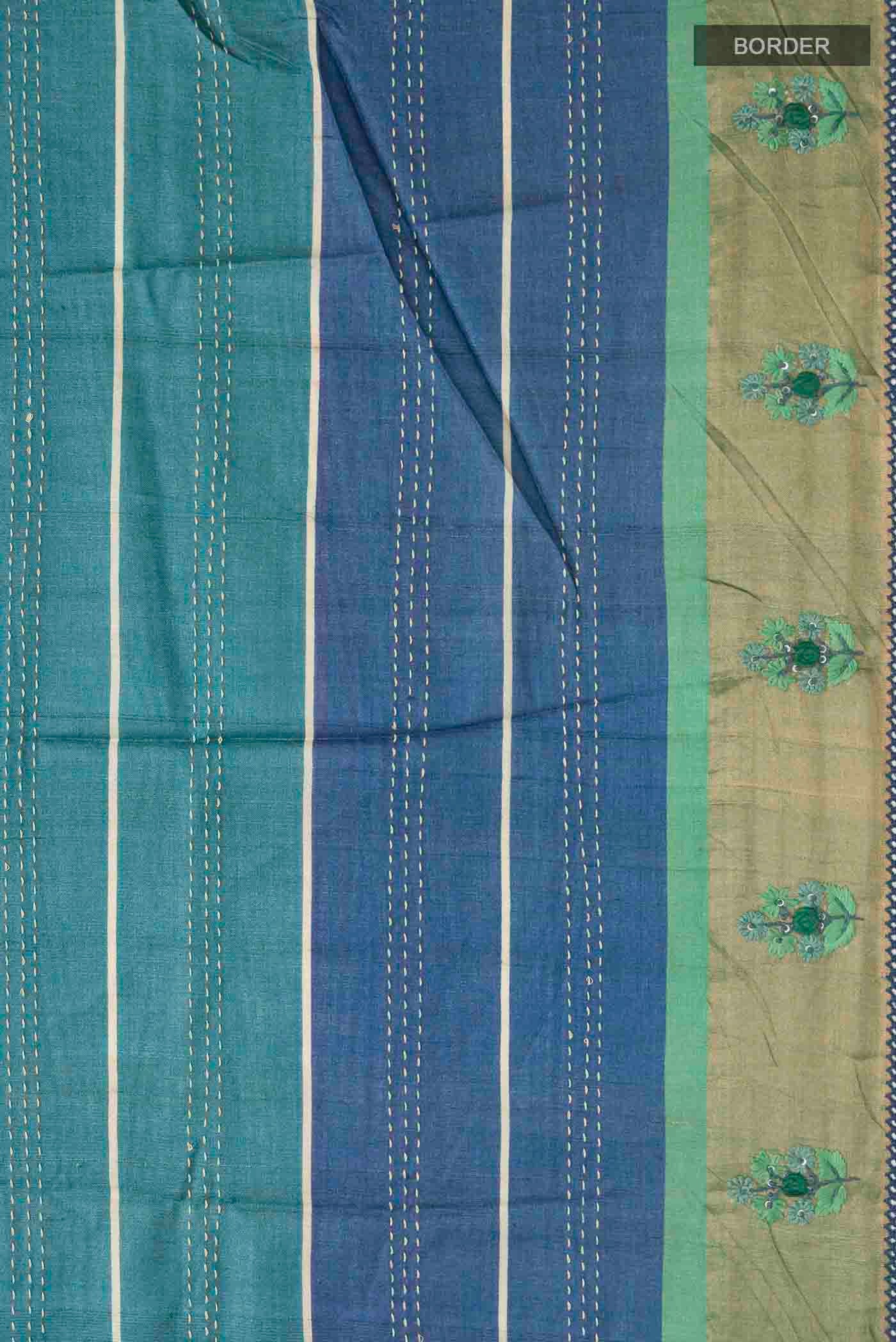 Green Tussar Silk Saree - Image 3