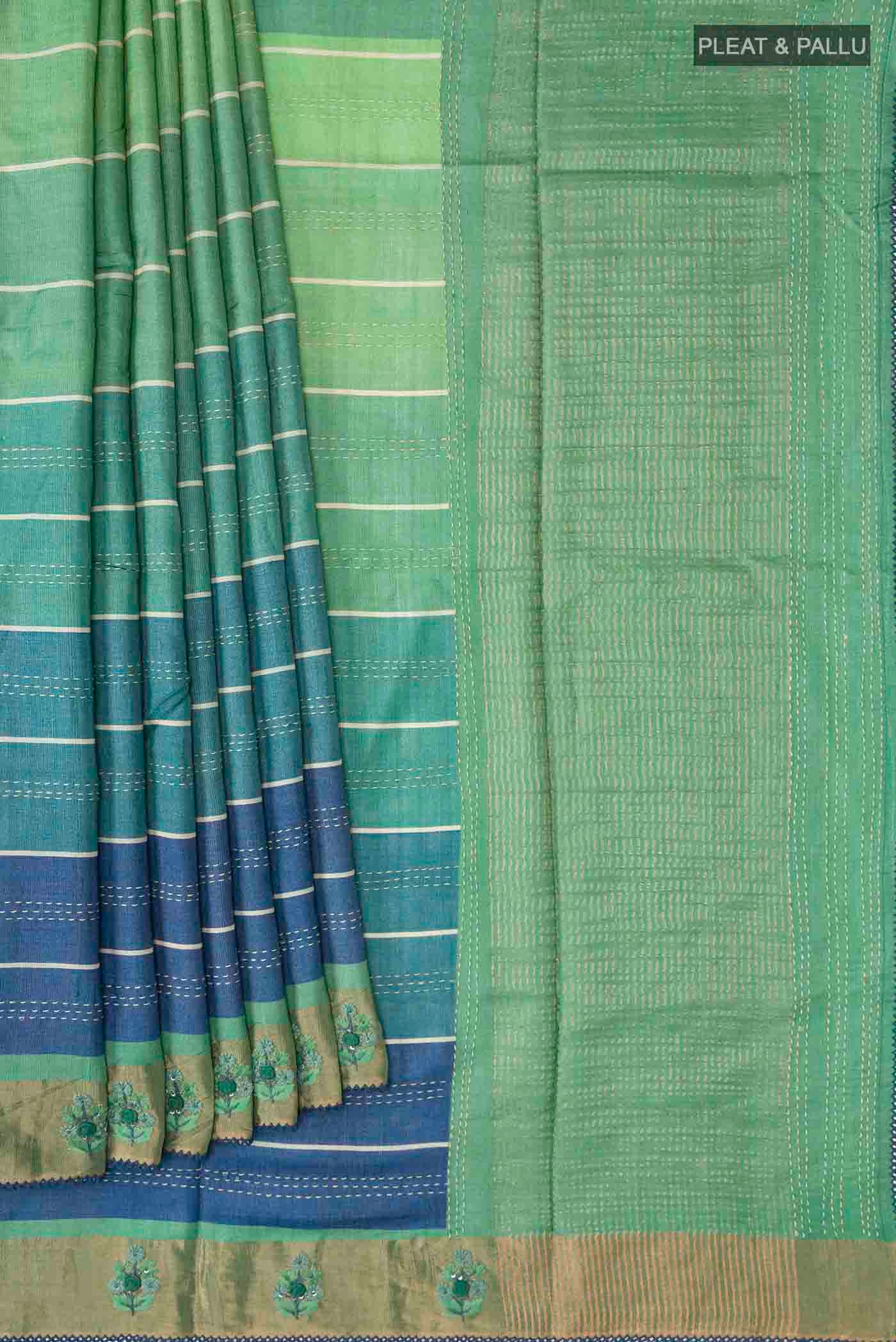 Green Tussar Silk Saree - Image 4