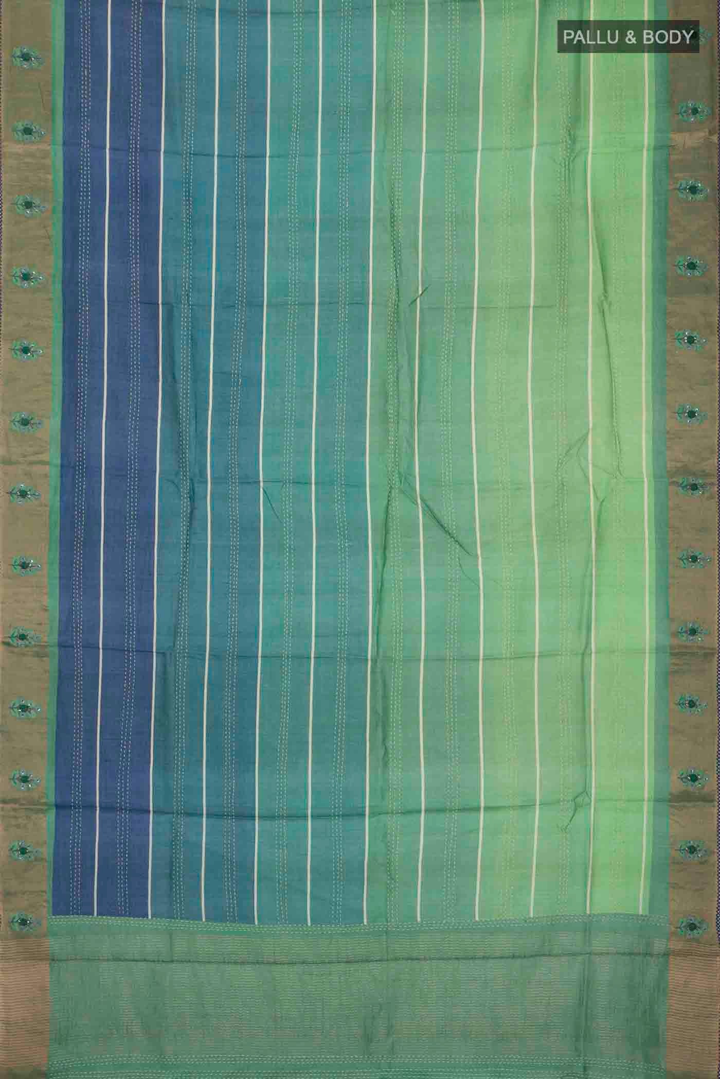 Green Tussar Silk Saree - Image 6
