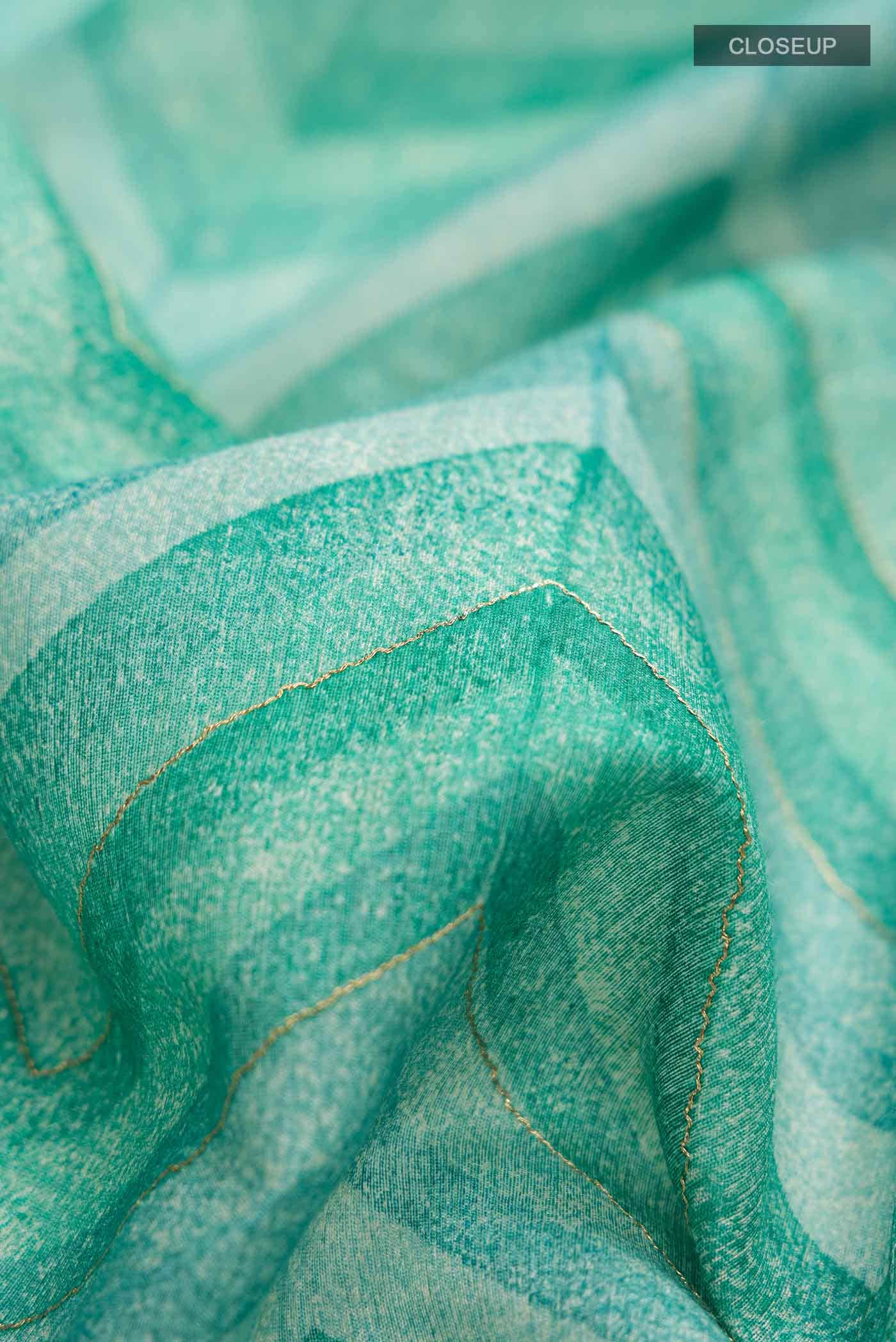 Green Tussar Silk Saree - Image 2
