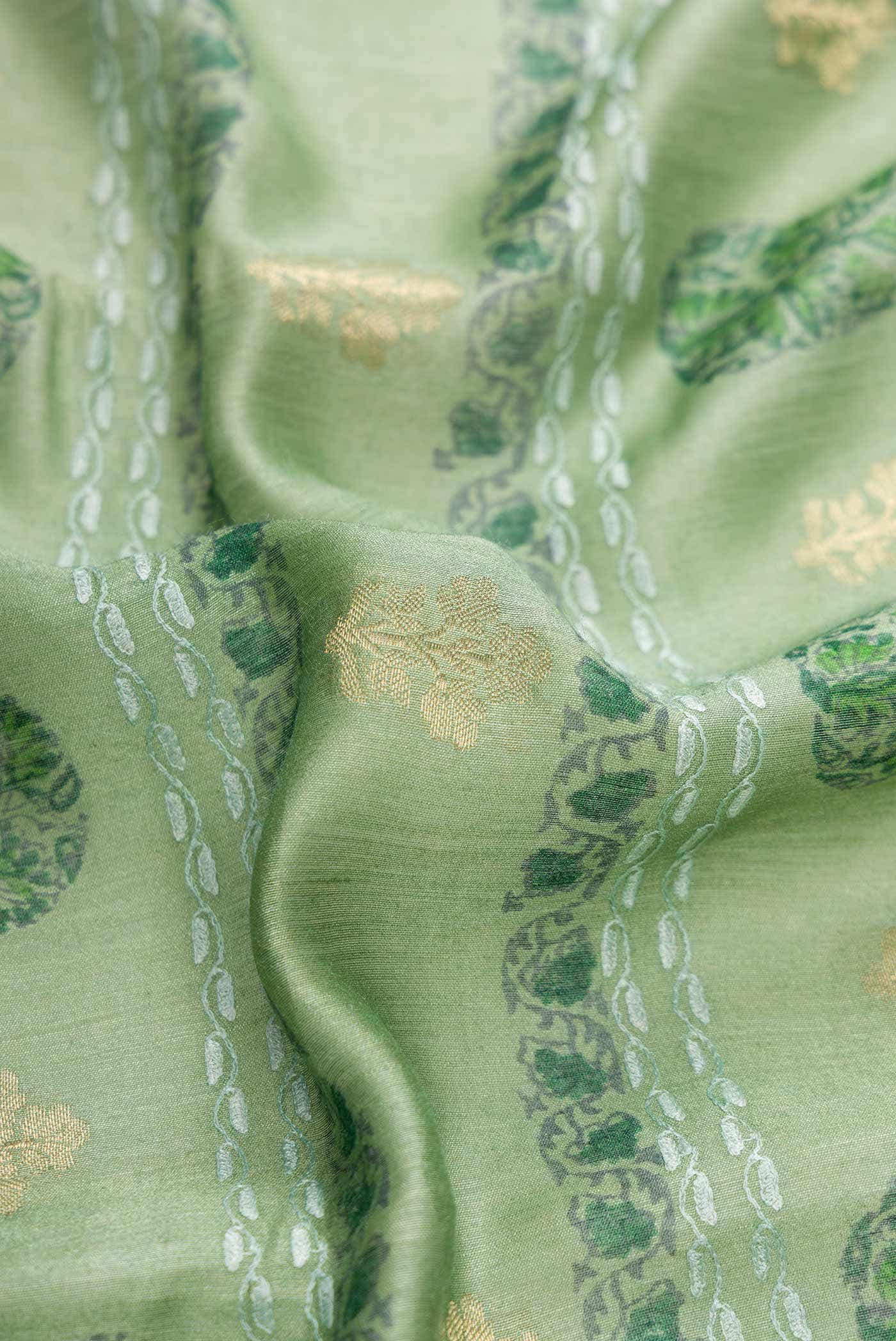 Green Tussar Silk Saree - Image 2