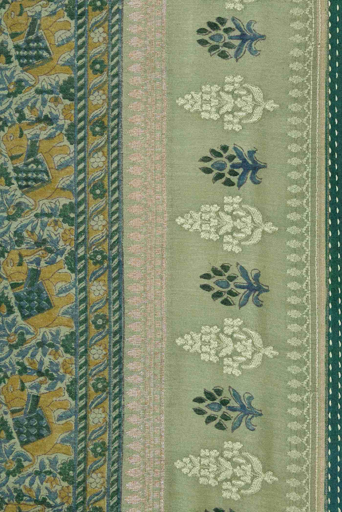 Green Tussar Silk Saree - Image 3