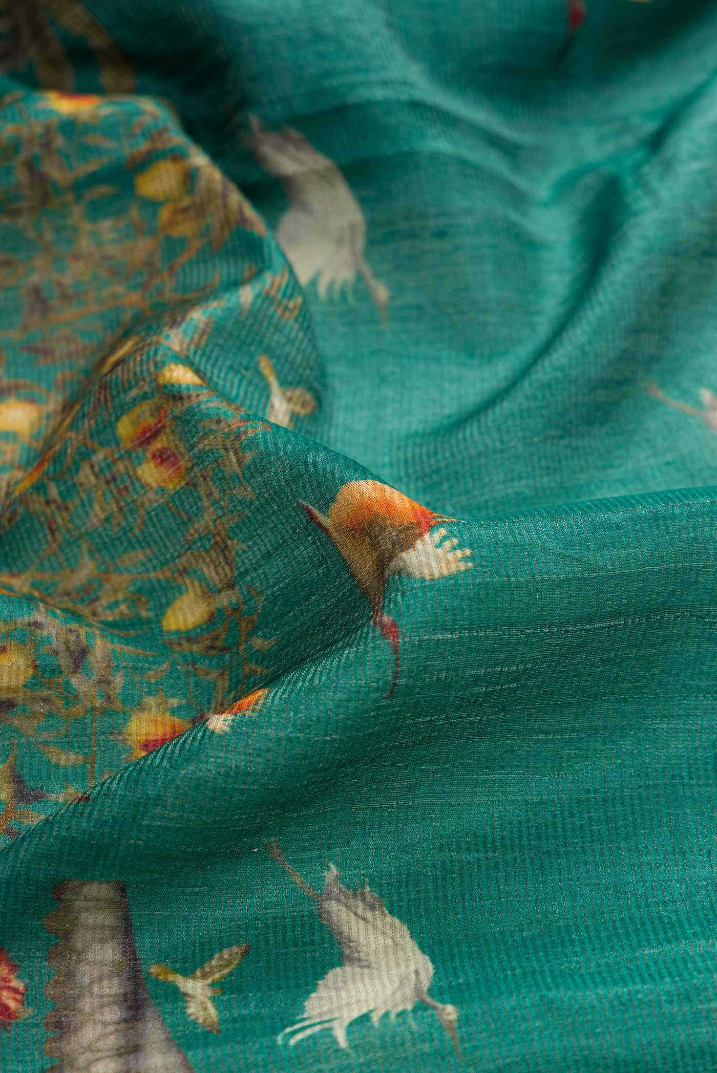 Teal Tussar Silk Saree - Image 2