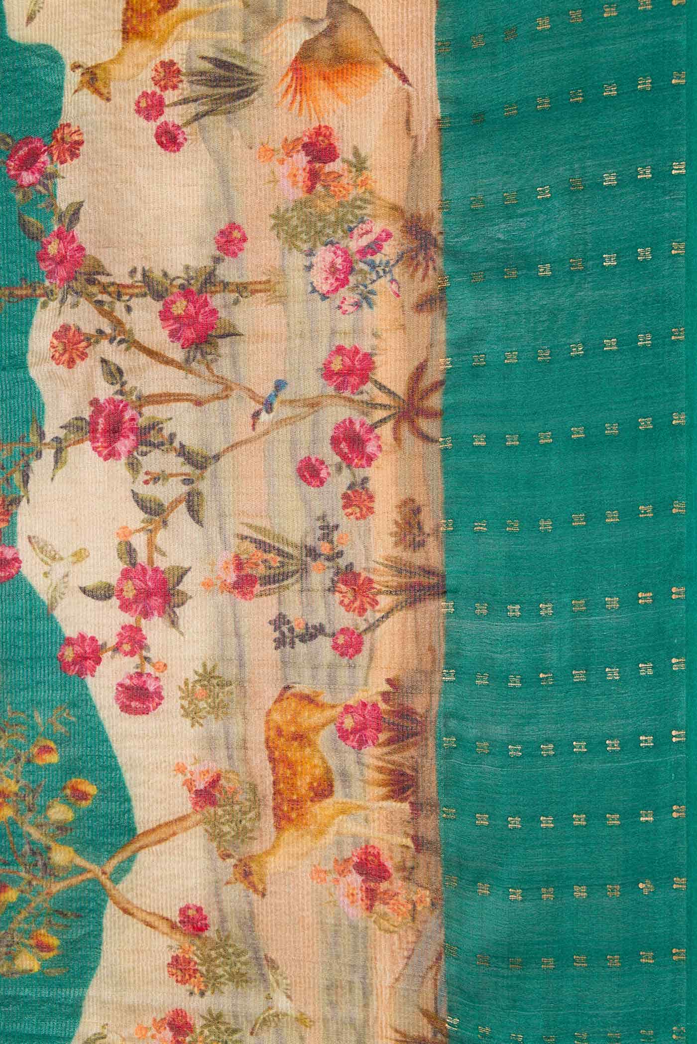 Teal Tussar Silk Saree - Image 3