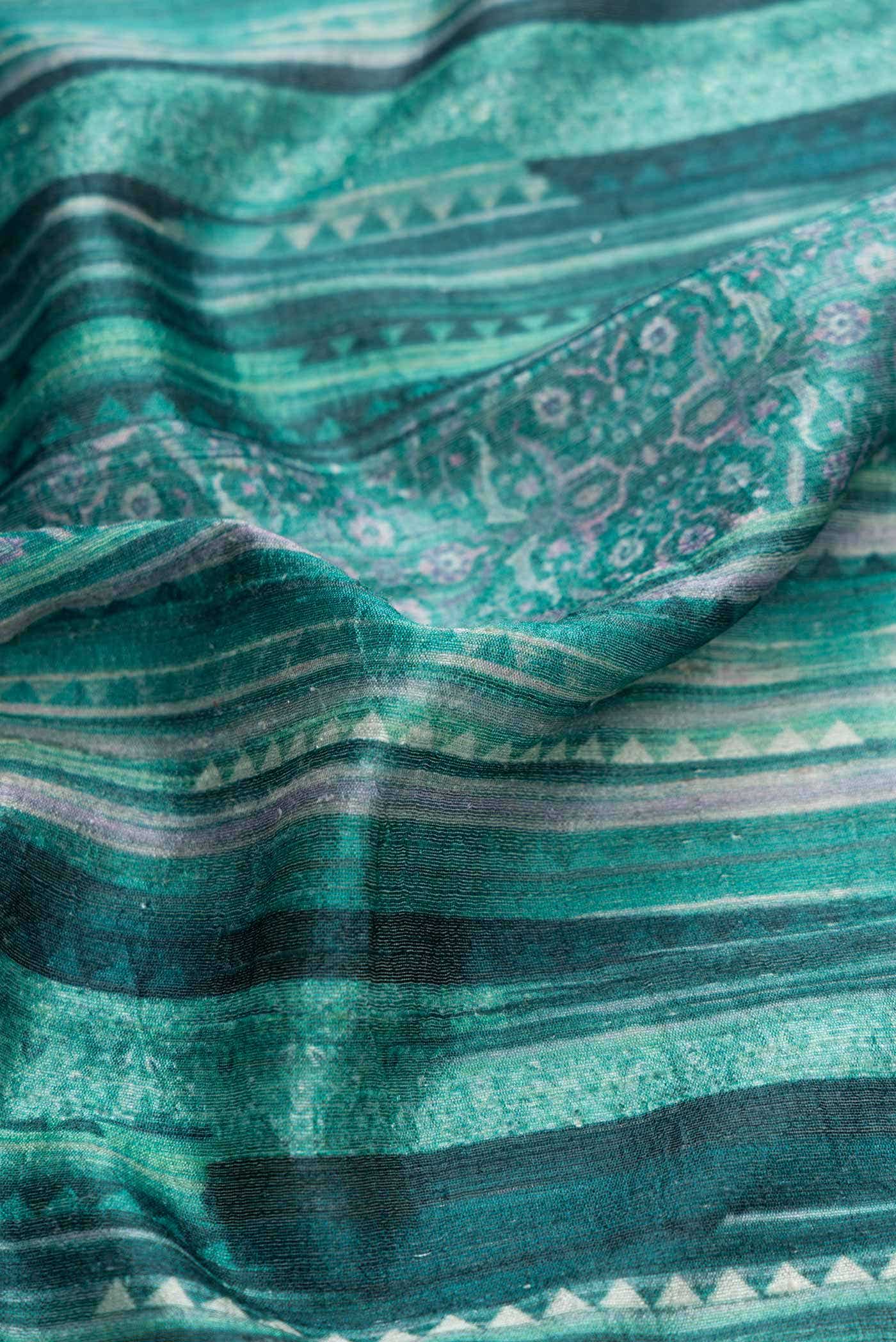 Green Tussar Silk Saree - Image 2