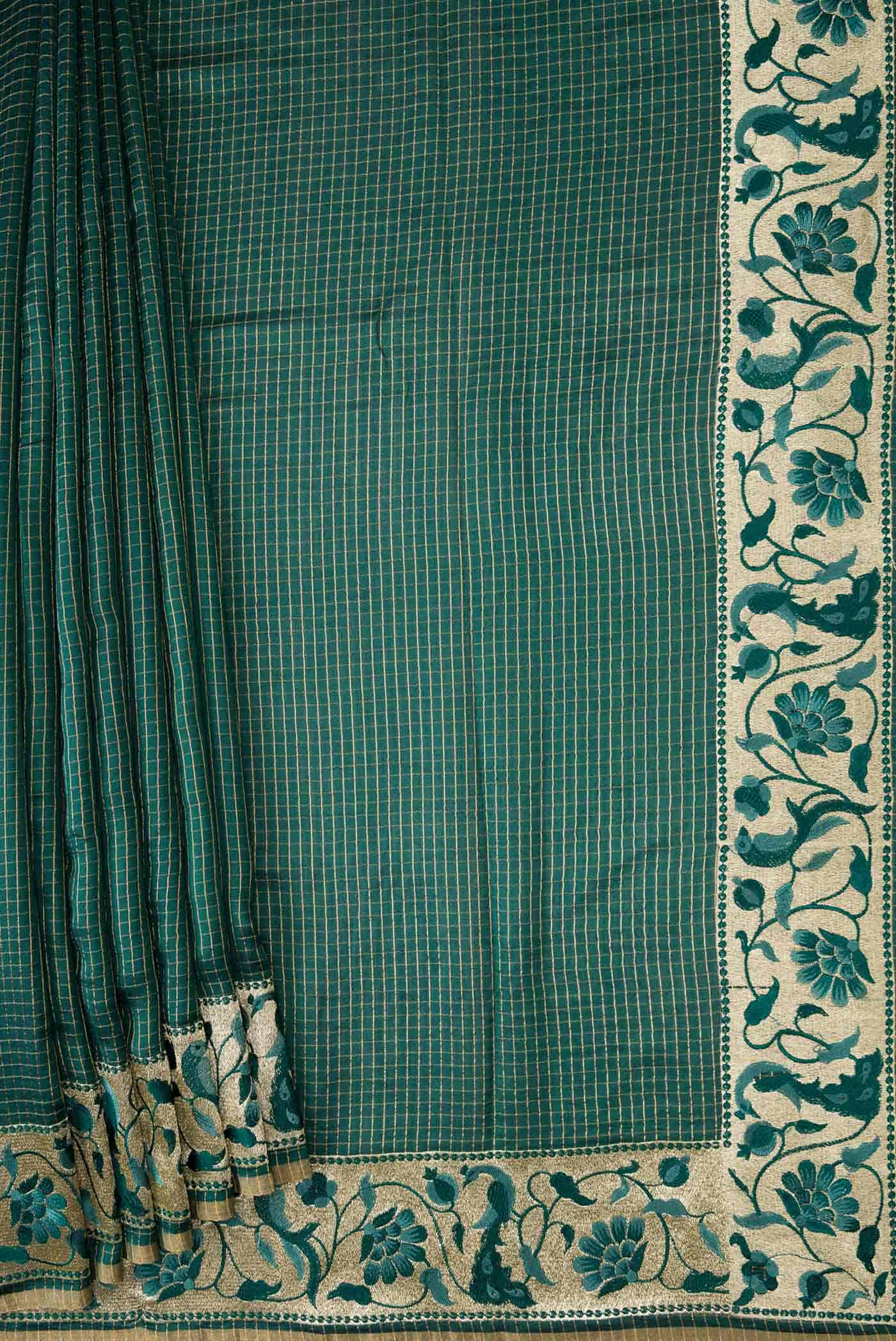 Bottle Green Tussar Silk Saree - Image 2