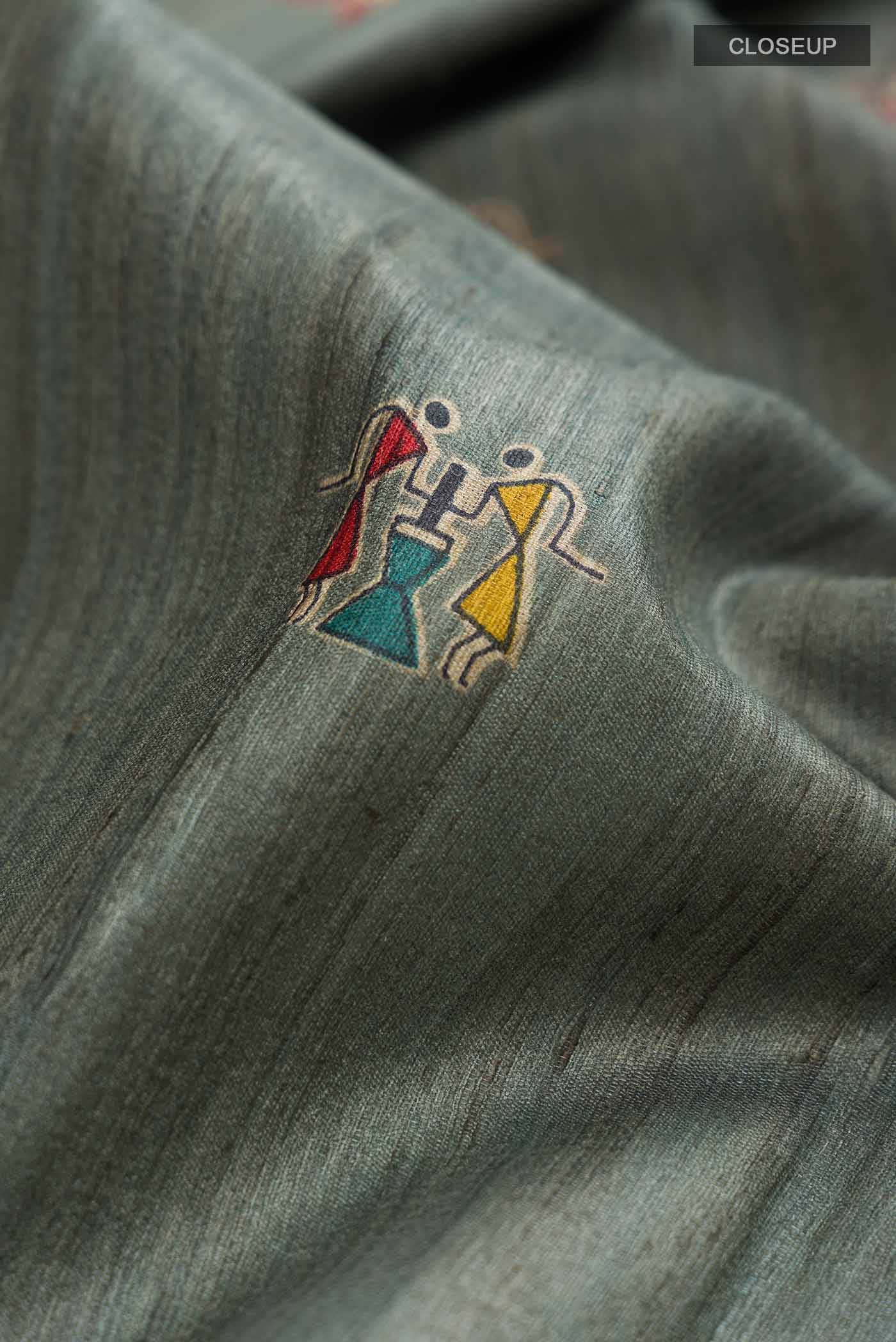 Grey Tussar Silk Saree - Image 2