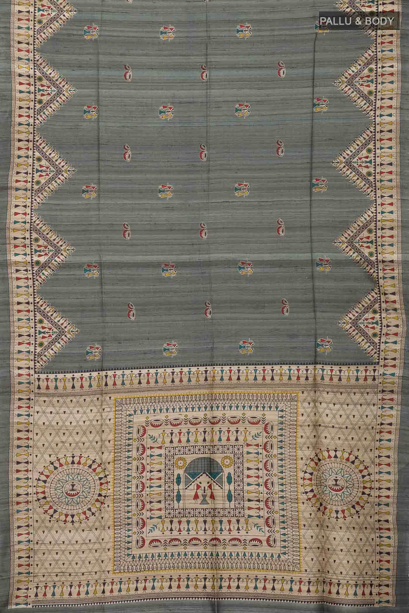 Grey Tussar Silk Saree - Image 3