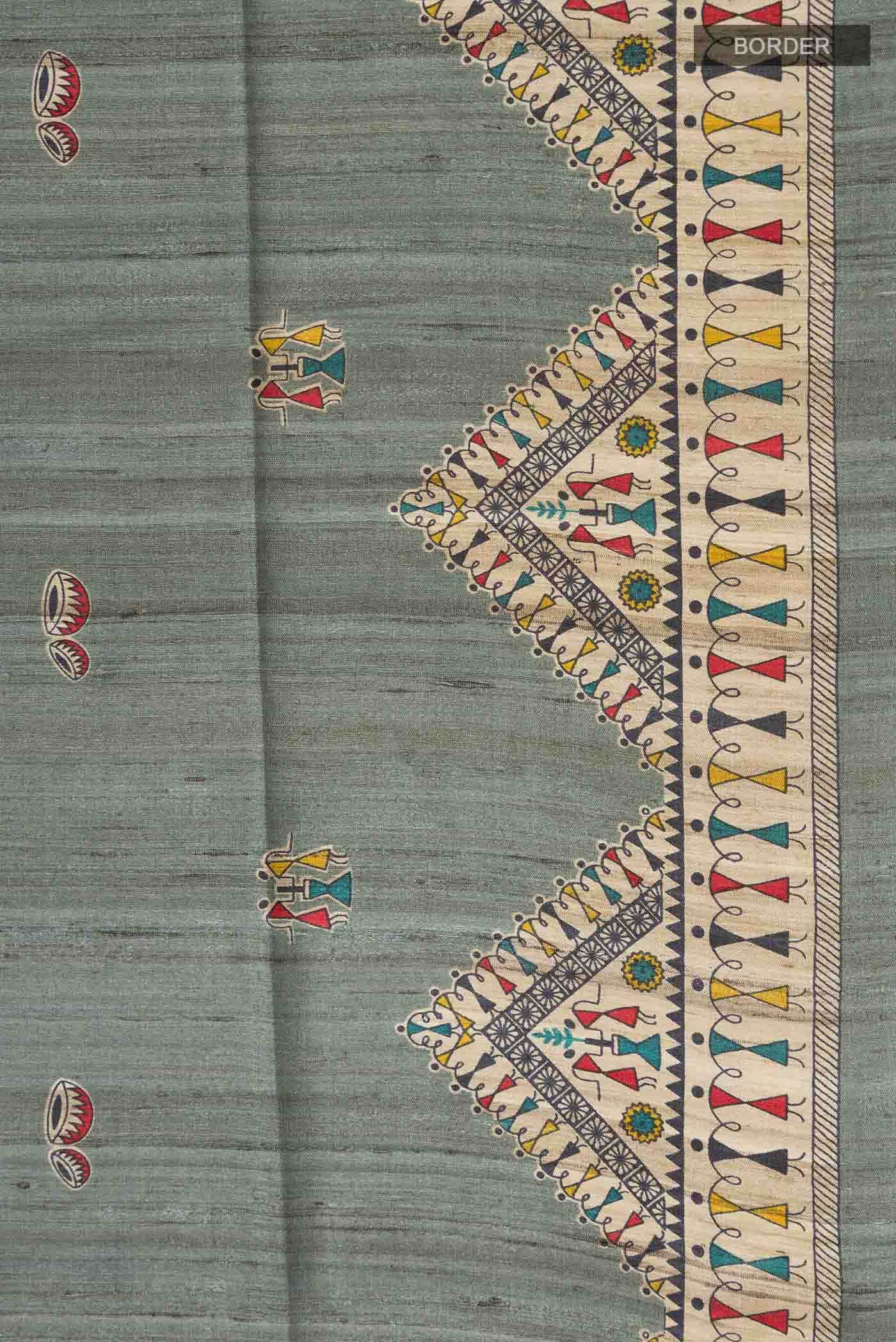 Grey Tussar Silk Saree - Image 4