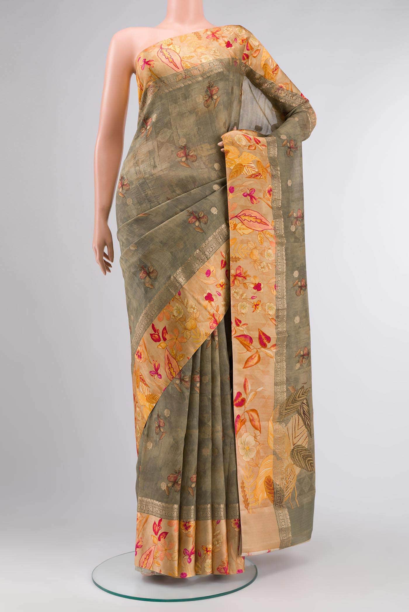 Dark Beige Tussar Silk Saree