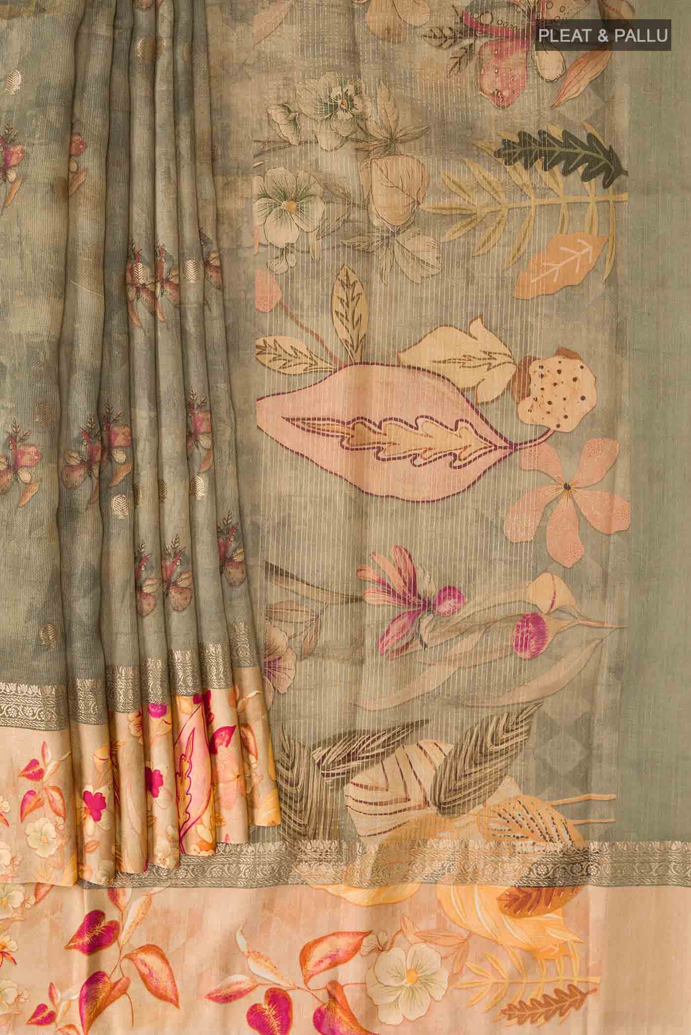 Dark Beige Tussar Silk Saree - Image 2