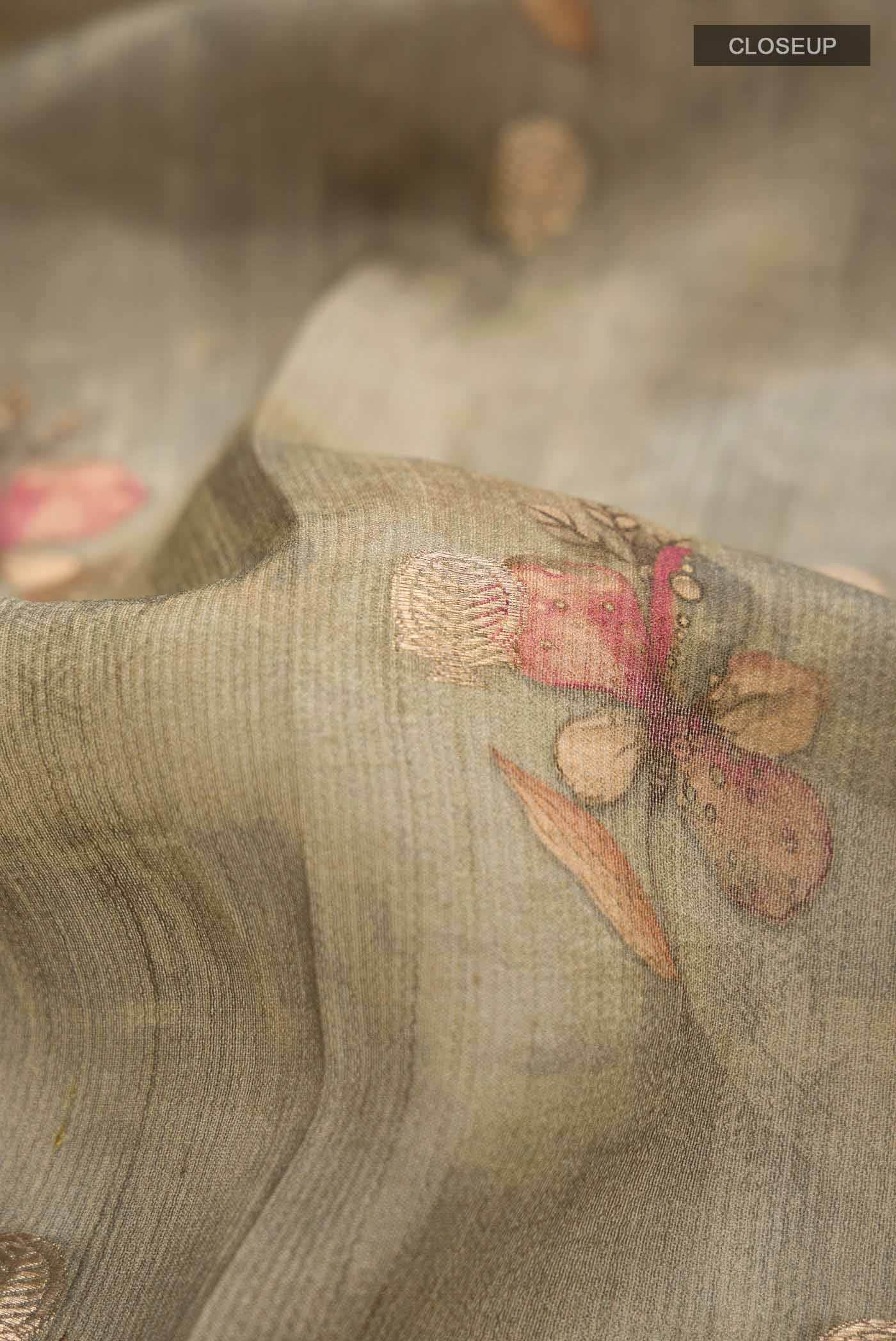 Dark Beige Tussar Silk Saree - Image 3