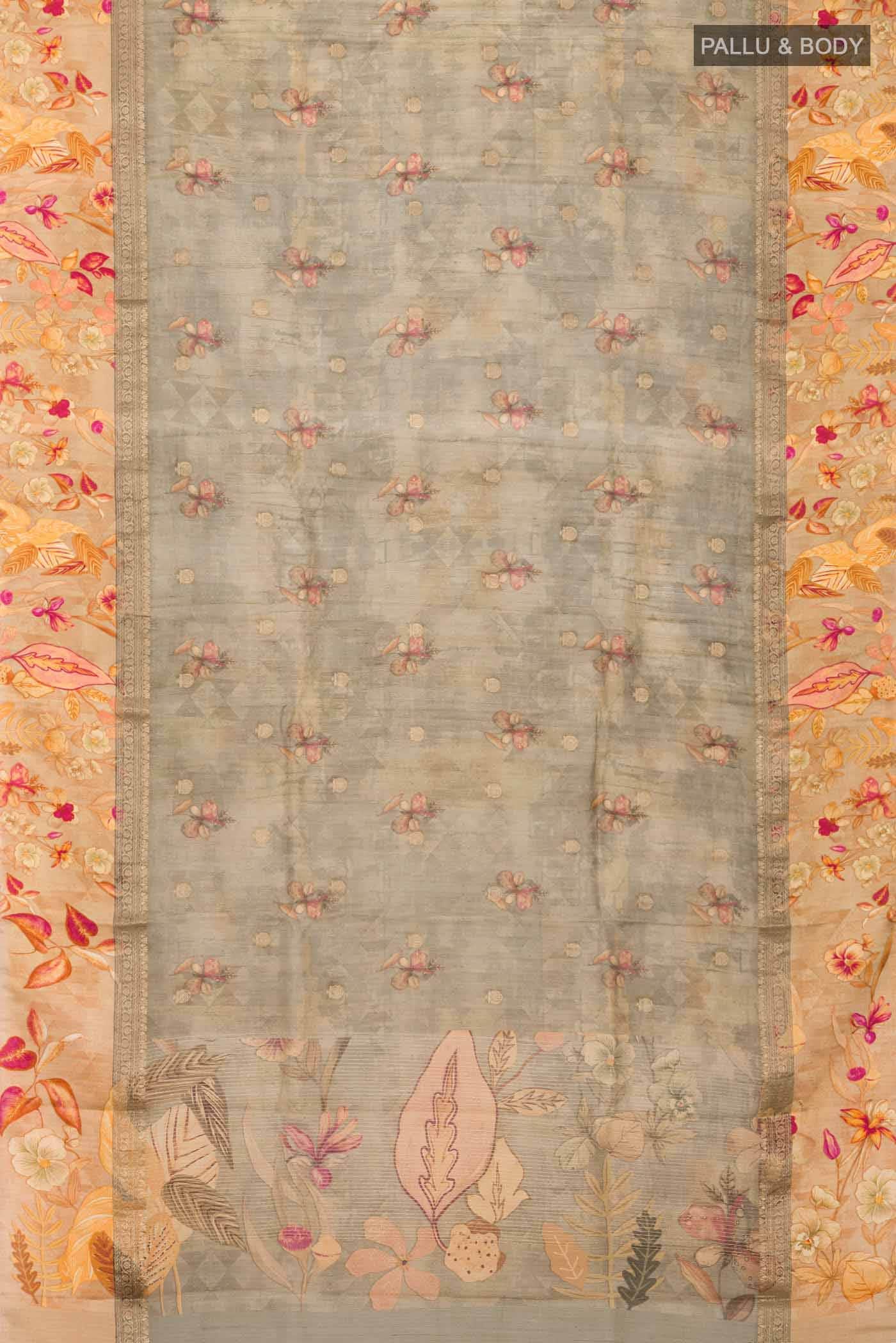 Dark Beige Tussar Silk Saree - Image 4