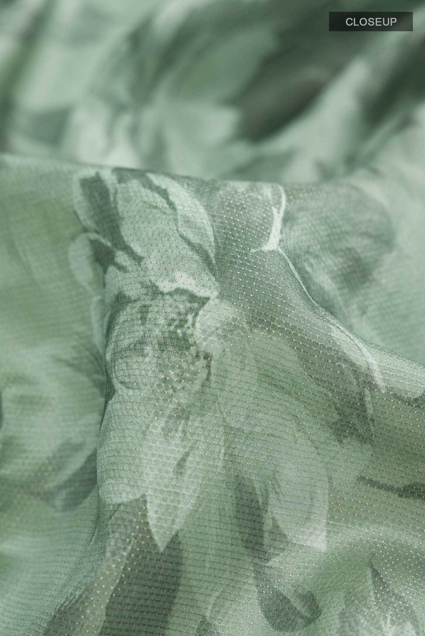 Green Tussar Silk Saree - Image 2