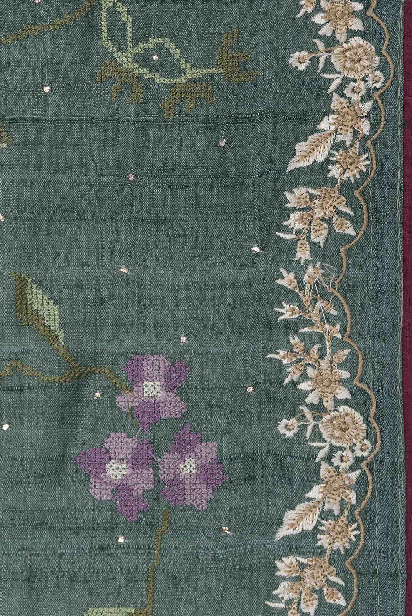 Green Tussar Silk Saree - Image 4