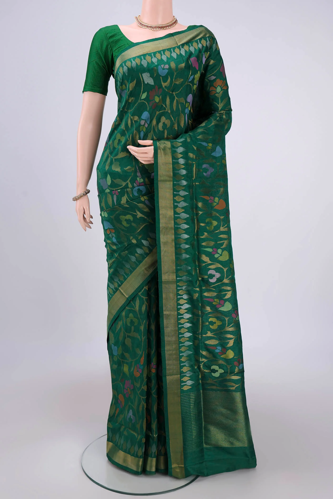 Pure Silk Pure Zari Green Uppada Saree
