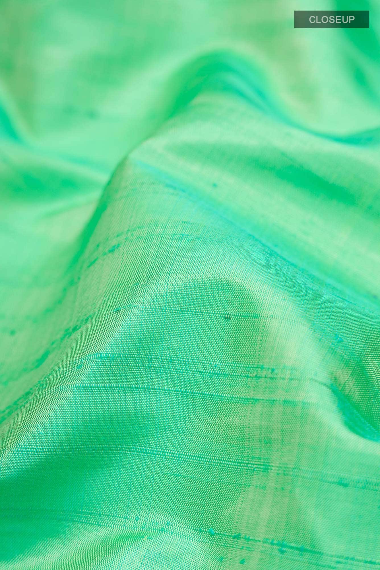 Pure Silk Pure Zari Sea Green Kanchipuram Saree - Image 3