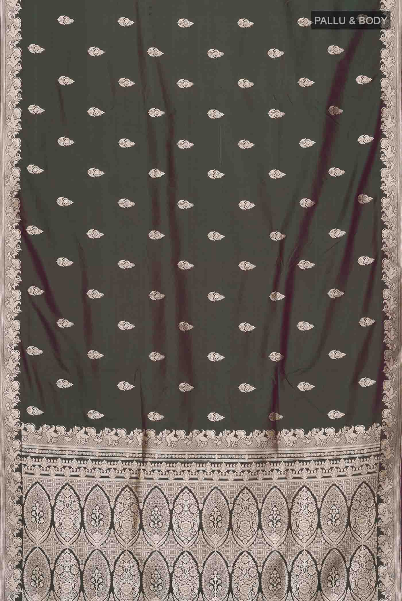 Green with Brown Color Blended Banarasi Silk Saree - Image 3
